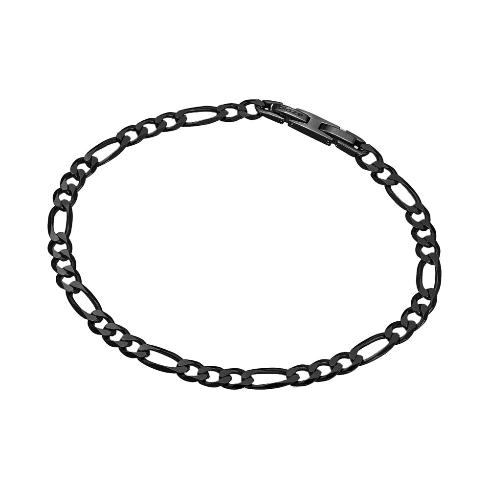 Mens Stainless Steel Figaro Link Bracelet (Matte Black)