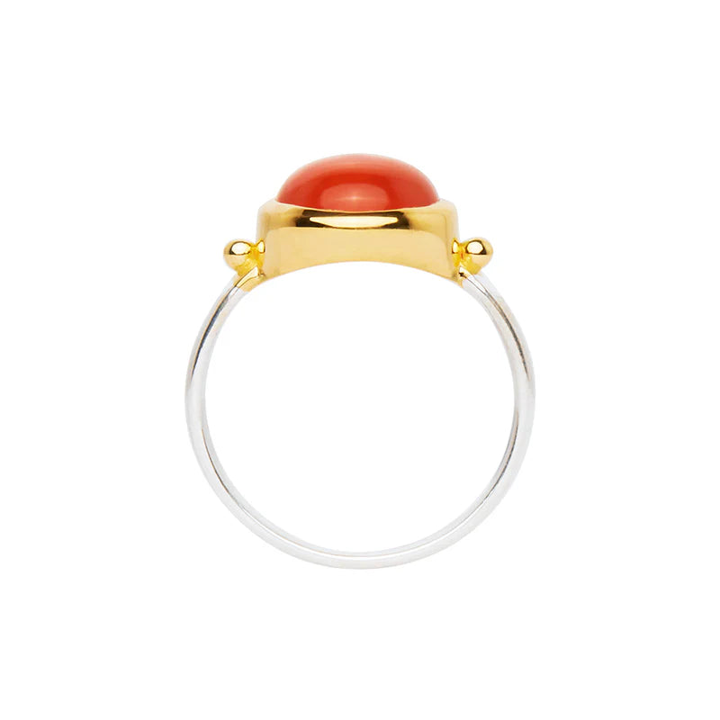 Ariel Bezel Set Red Onyx Two Tone Sterling Silver Ring (Size P)