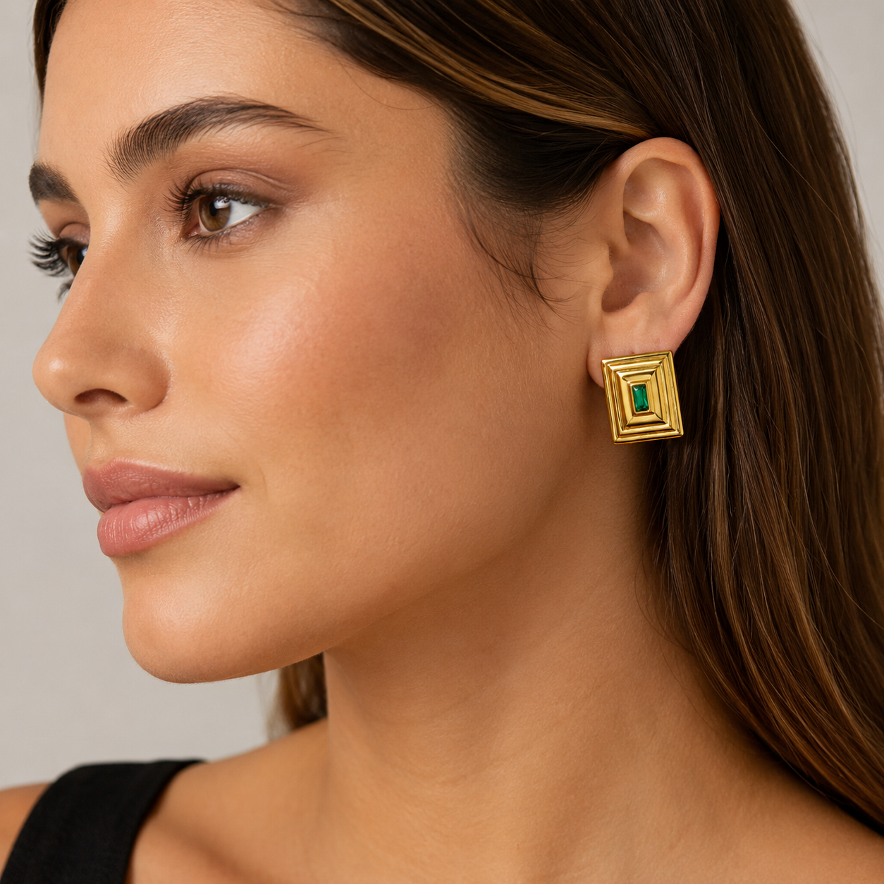 Oversized Art Deco Stud Earrings with Emerald Green CZ