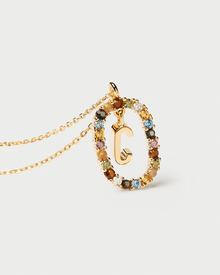 Semi-Precious Gemstone Letter Pendant Necklace