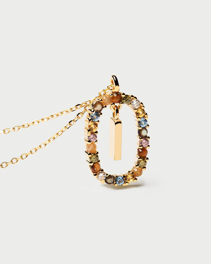 Semi-Precious Gemstone Letter Pendant Necklace