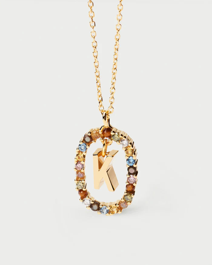 Semi-Precious Gemstone Letter Pendant Necklace