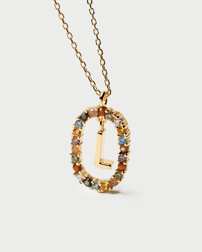 Semi-Precious Gemstone Letter Pendant Necklace