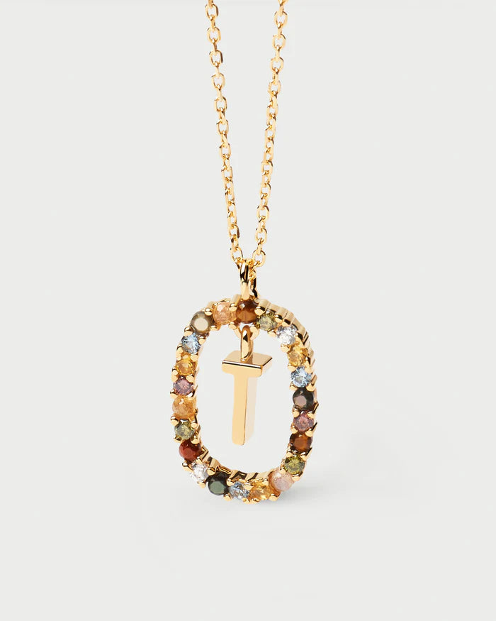 Semi-Precious Gemstone Letter Pendant Necklace