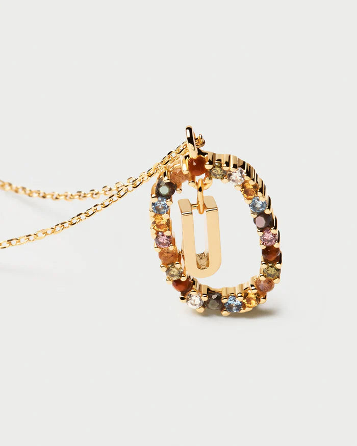 Semi-Precious Gemstone Letter Pendant Necklace