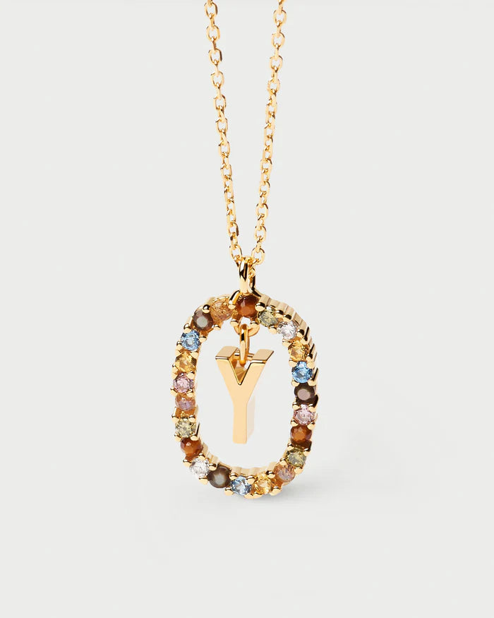 Semi-Precious Gemstone Letter Pendant Necklace