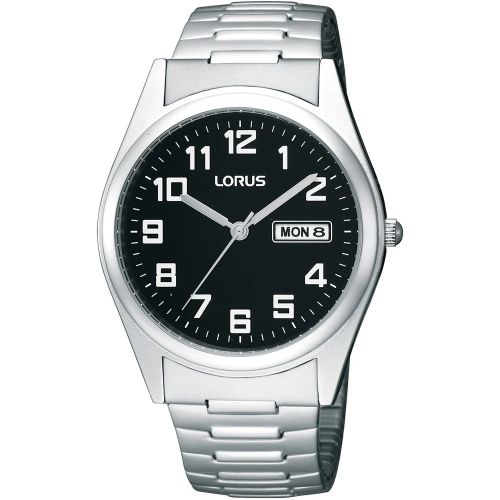 Lorus Black Dial Silver Mens Watch Expansion Bracelet