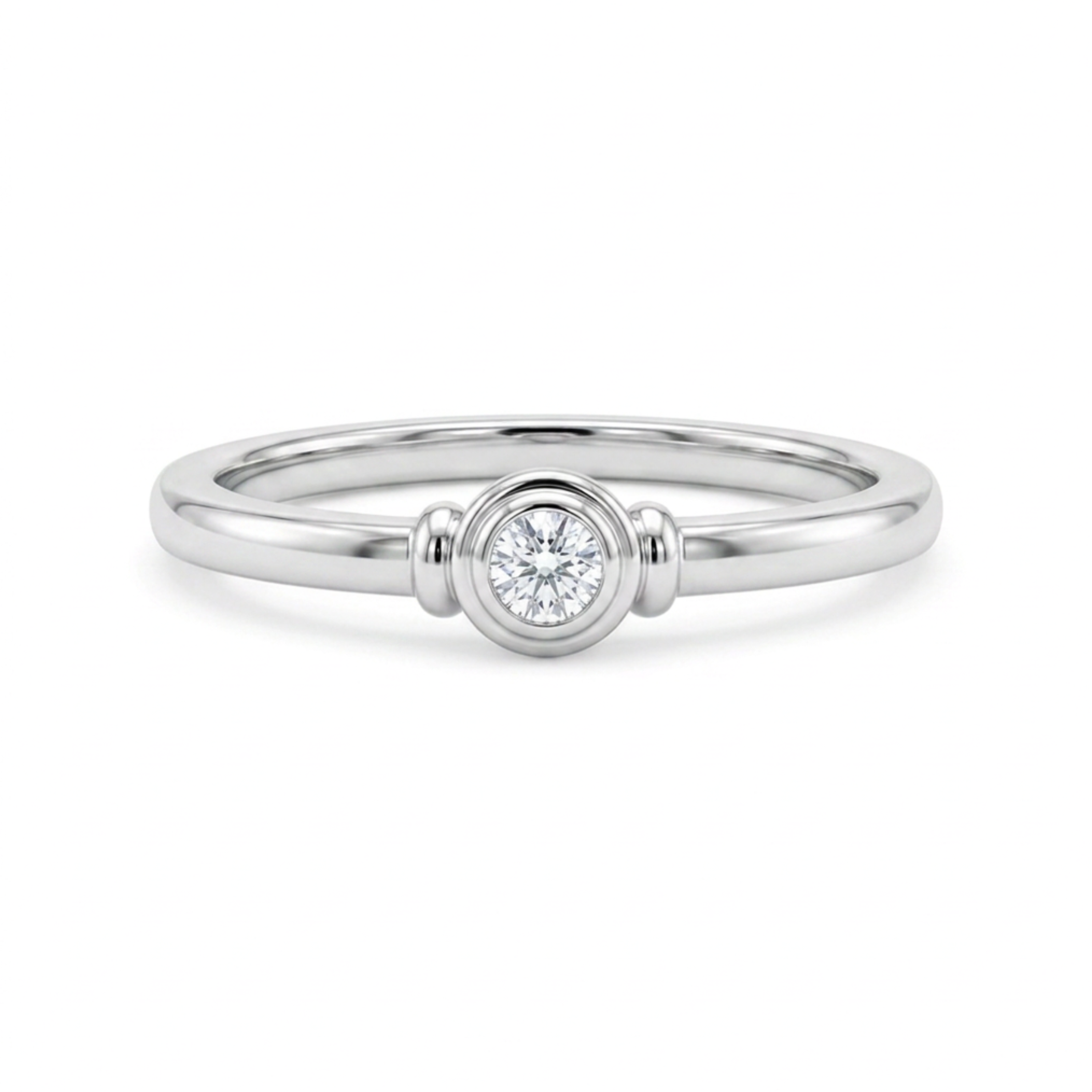 Rebecca 9ct White Gold 0.10ct Bezel Set Round Diamond Solitaire Engagement Ring (Size K)