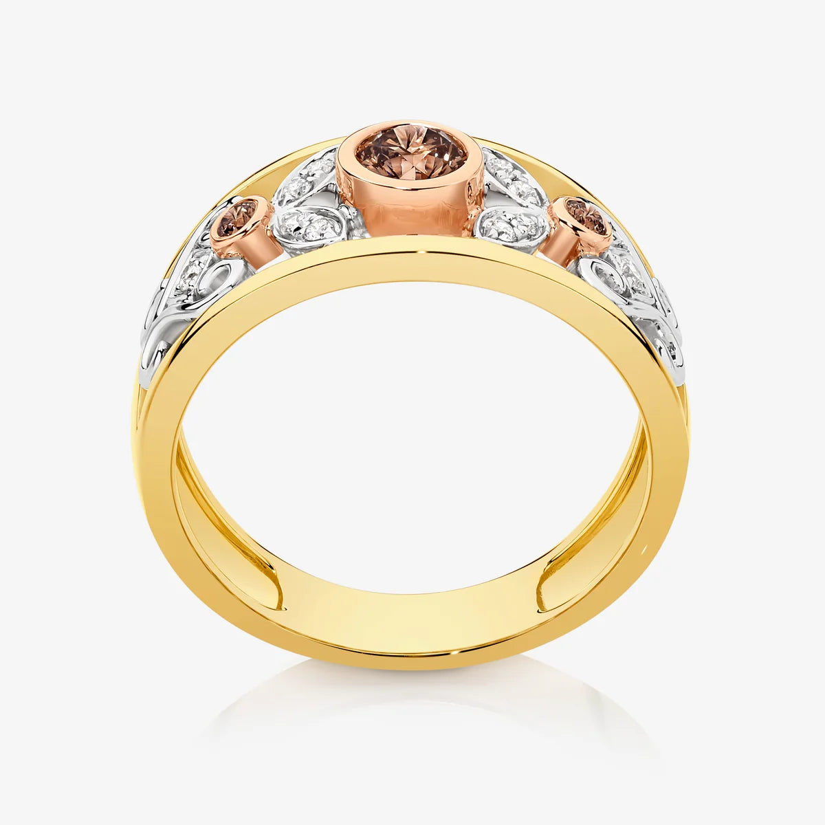 'Wild Daisy' 9ct Tri-Tone Gold Chocolate Diamond Ring