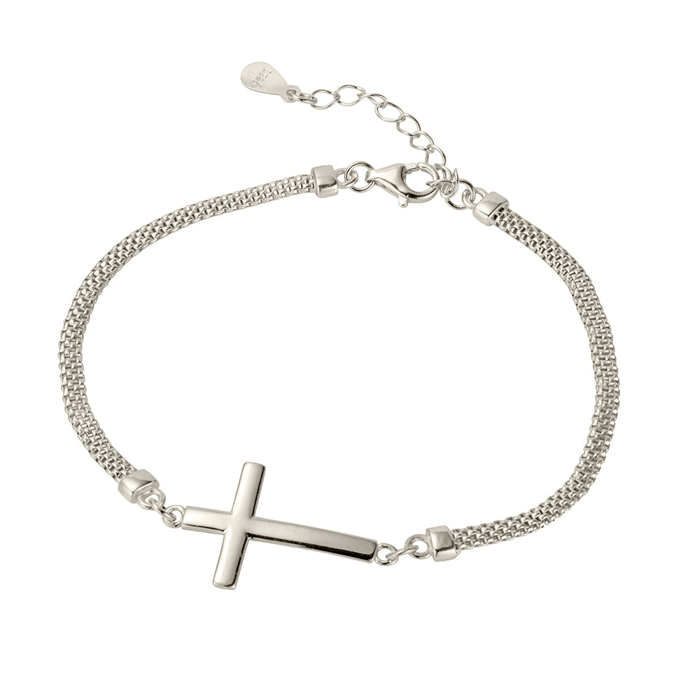 Sterling Silver Mesh Chain Cross Bracelet