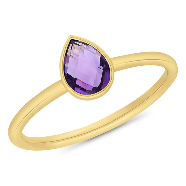9ct Yellow Gold Bezel Set 0.70ct Pear Amethyst Ring