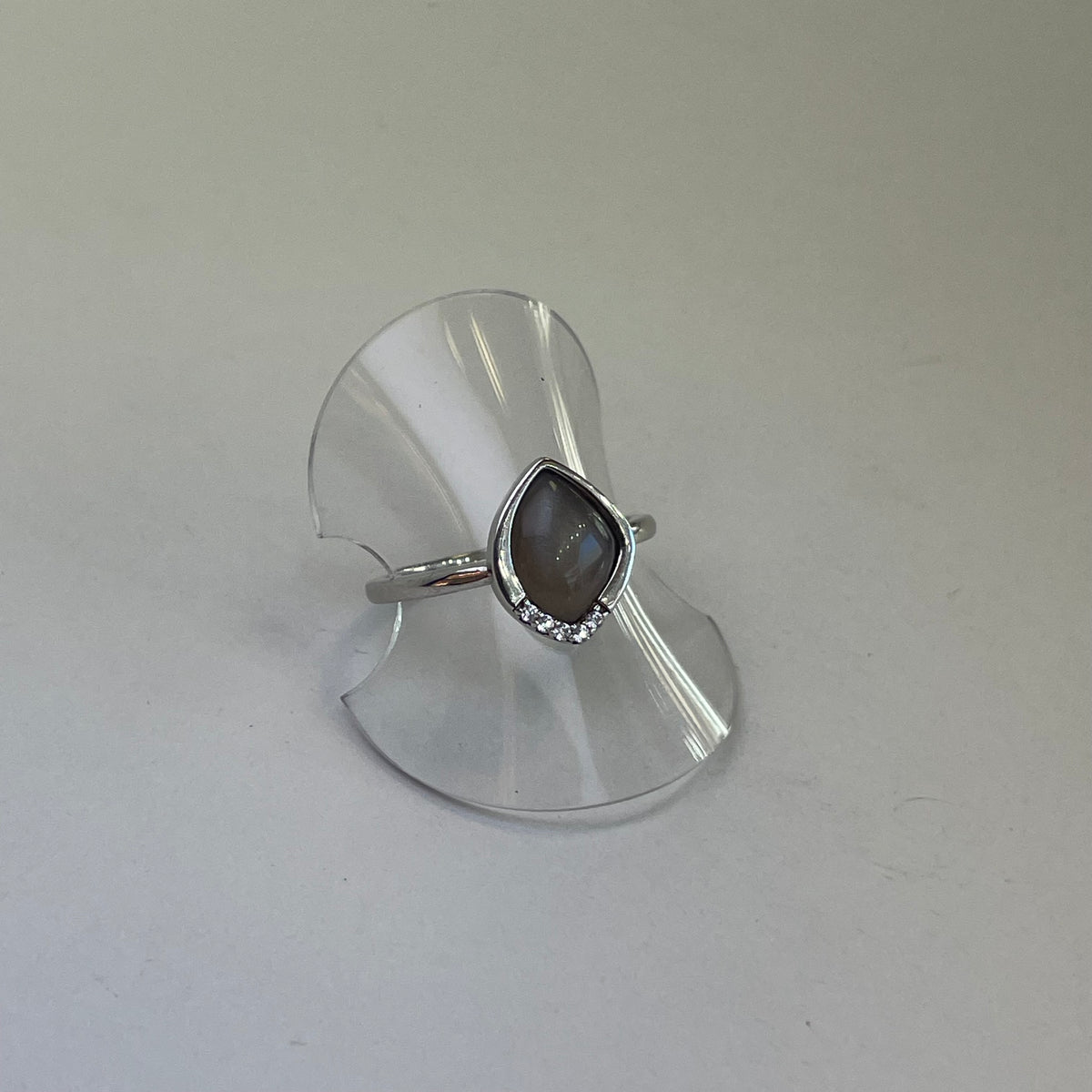 Manon Catseye Quartz CZ Sterling Silver Ring (Size L)
