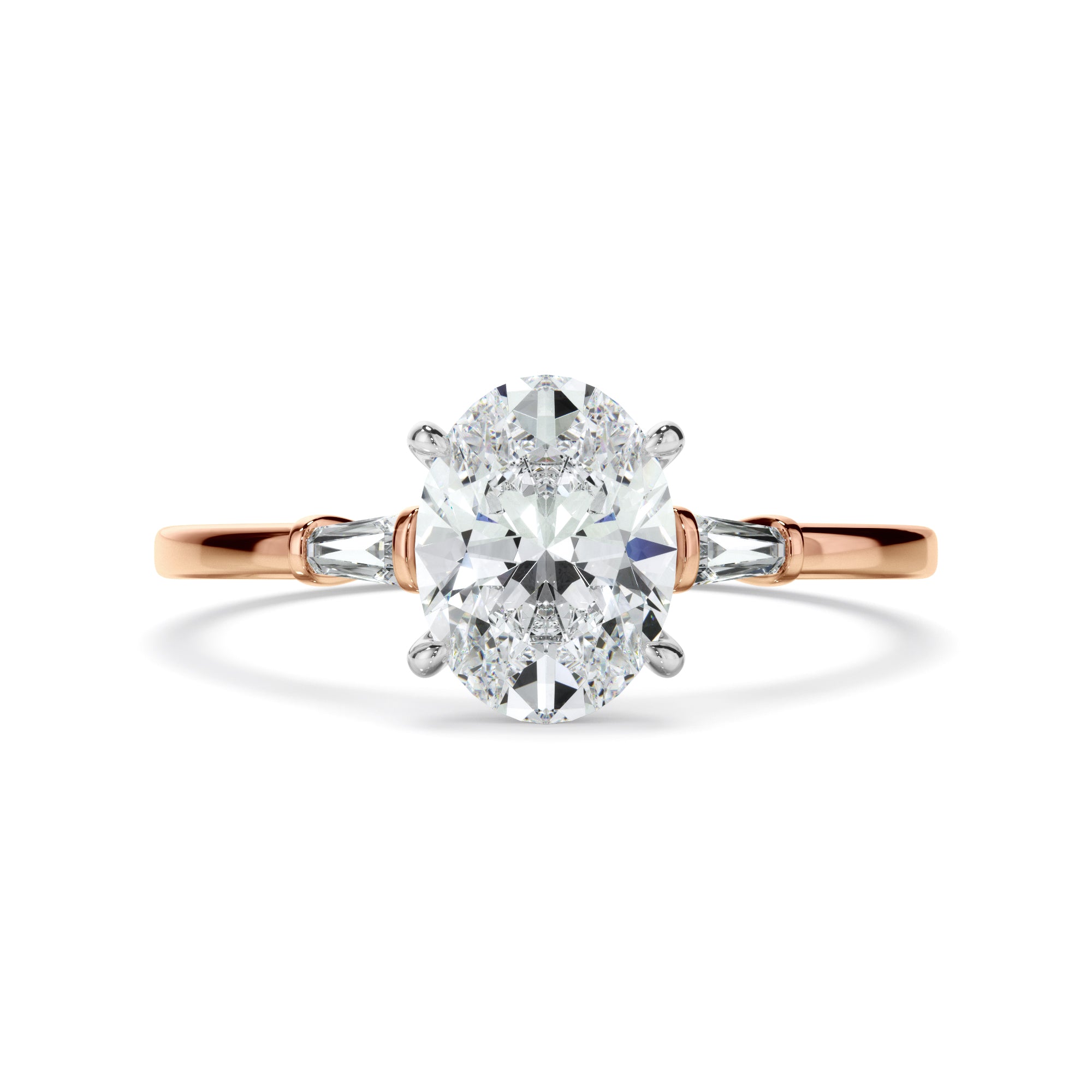 Laurel - Oval Cut Diamond Engagement Ring With Baguette Sides