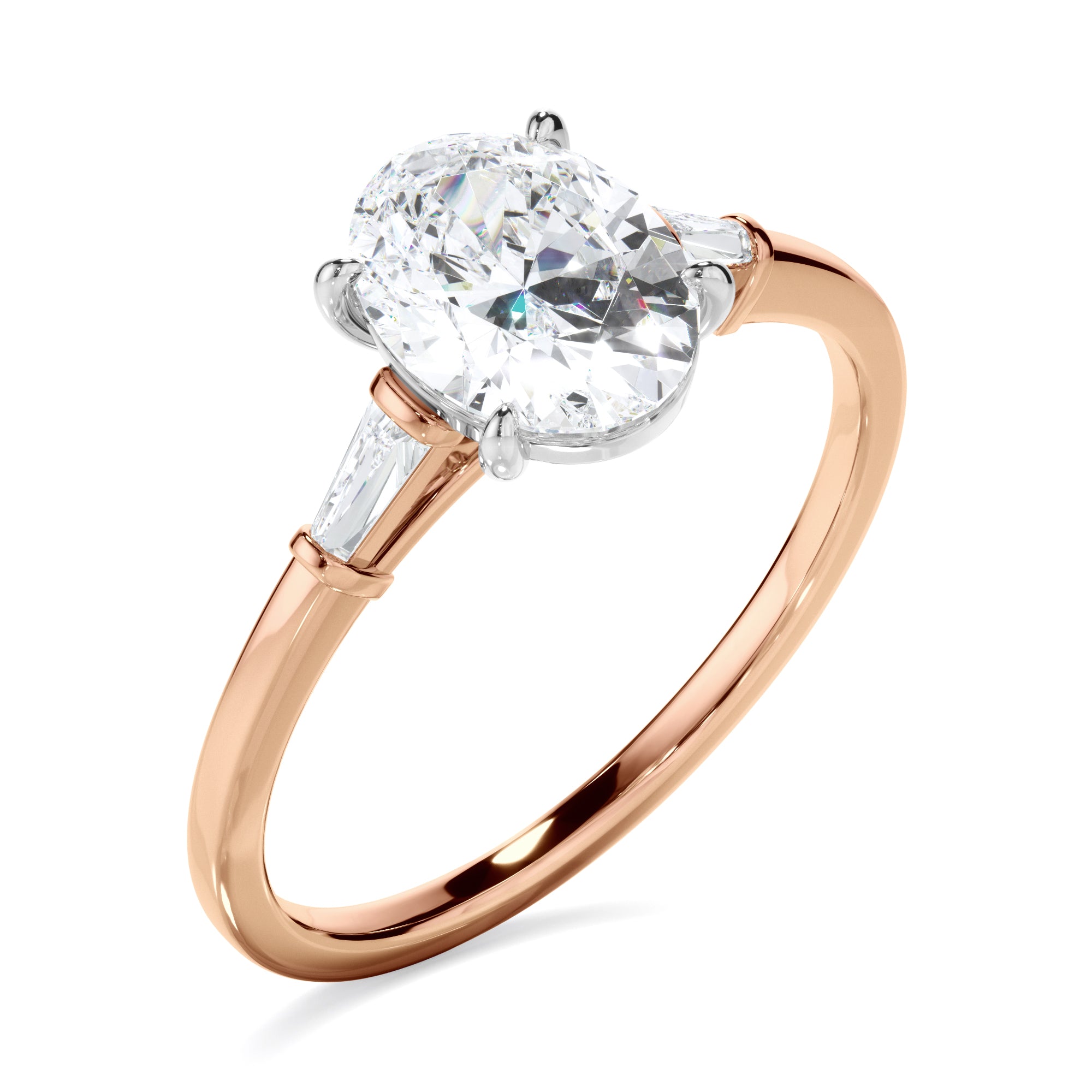 Laurel - Oval Cut Diamond Engagement Ring With Baguette Sides