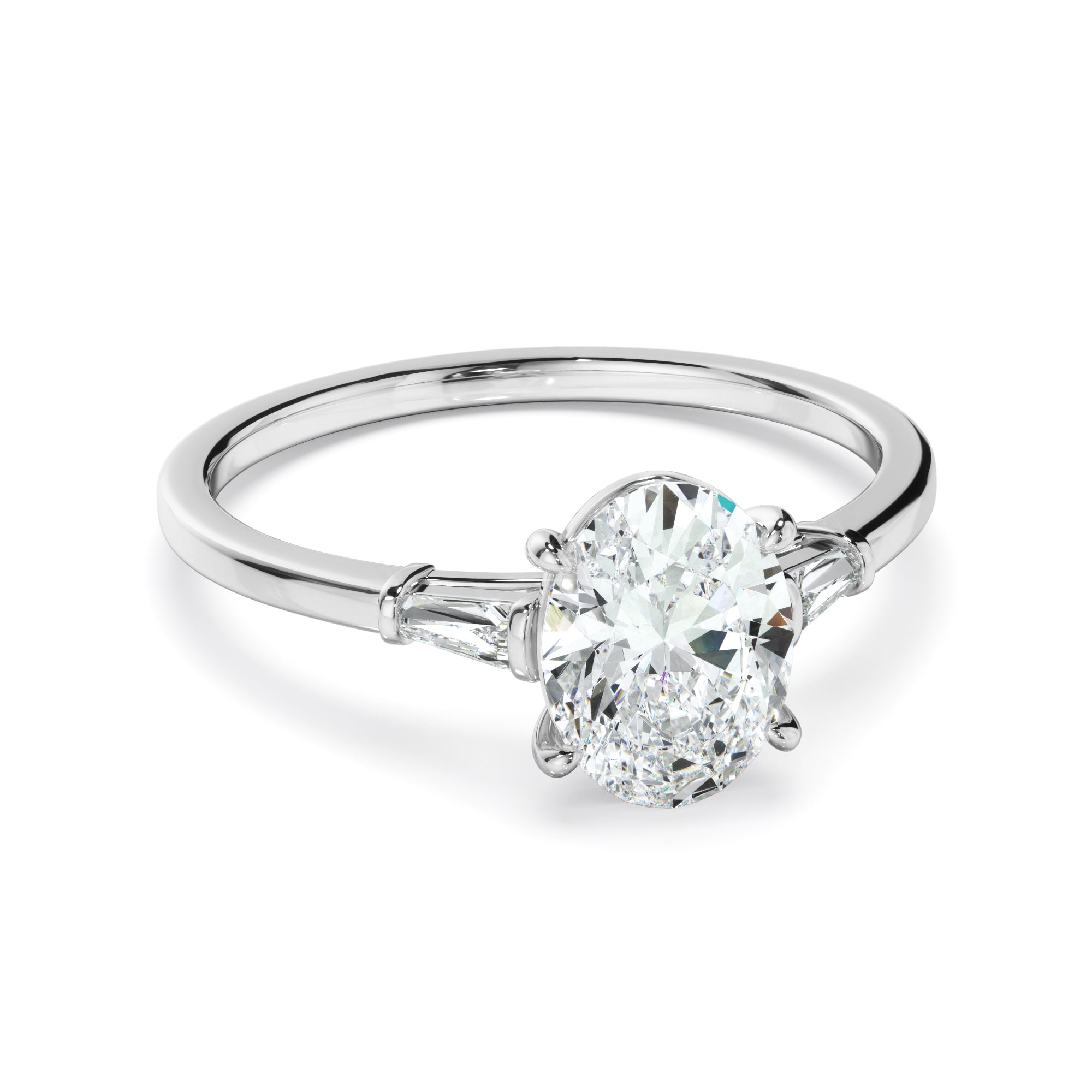 Laurel - Oval Cut Diamond Engagement Ring With Baguette Sides