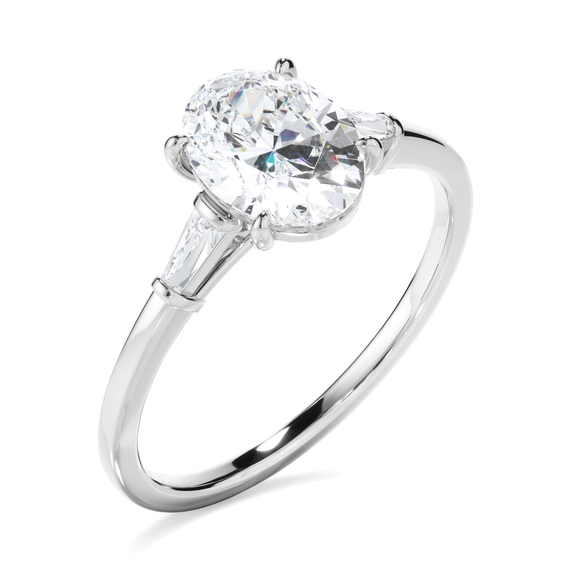 Laurel - Oval Cut Diamond Engagement Ring With Baguette Sides