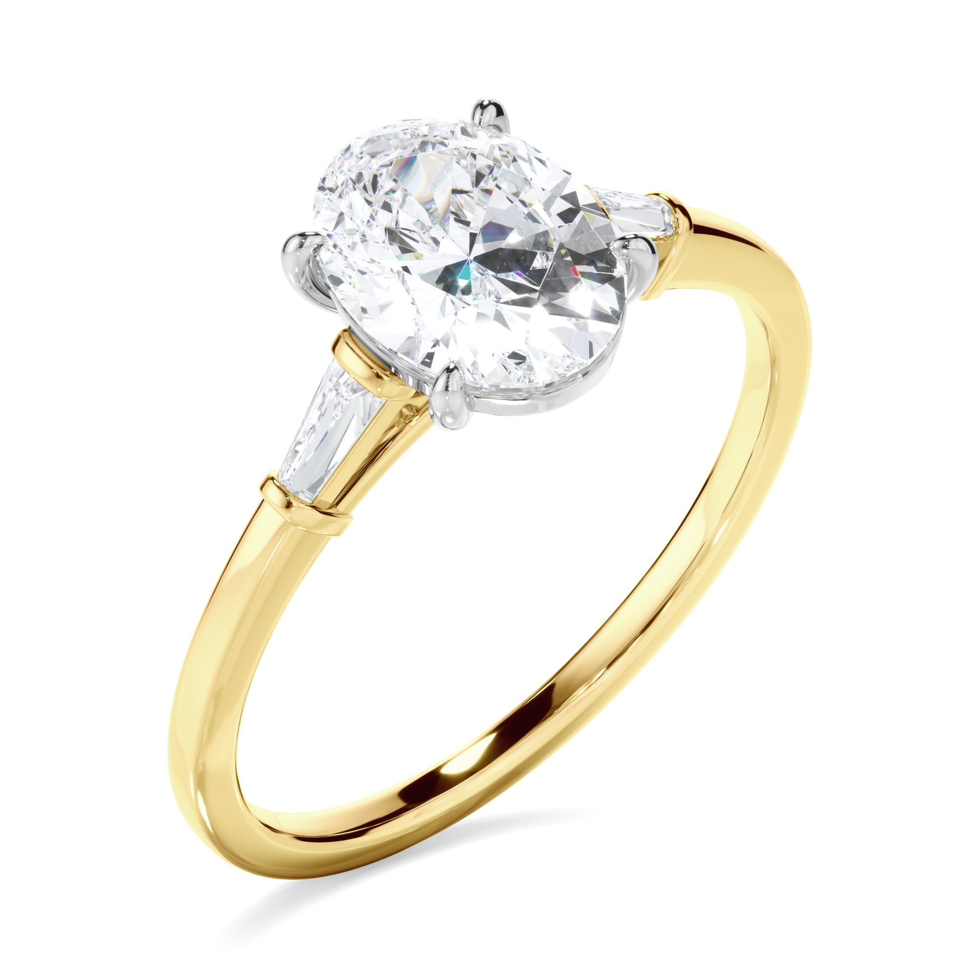 Laurel - Oval Cut Diamond Engagement Ring With Baguette Sides