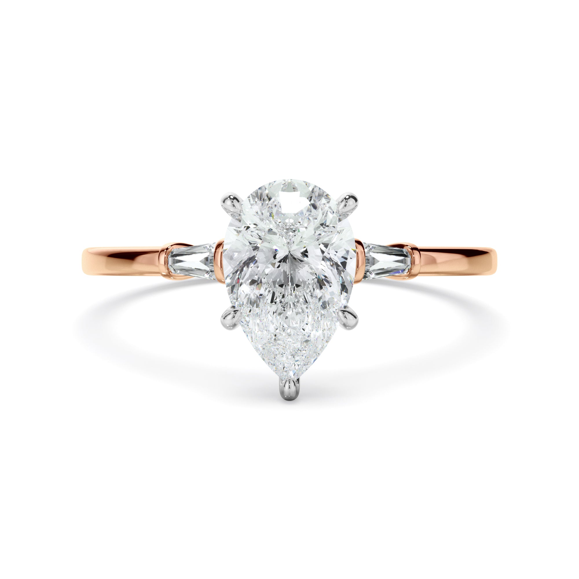 Emeraude - Pear Cut Diamond Engagement Ring With Baguette Sides