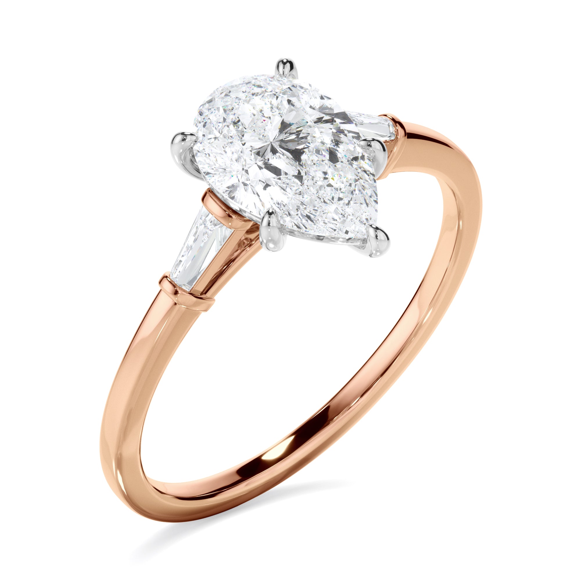 Emeraude - Pear Cut Diamond Engagement Ring With Baguette Sides