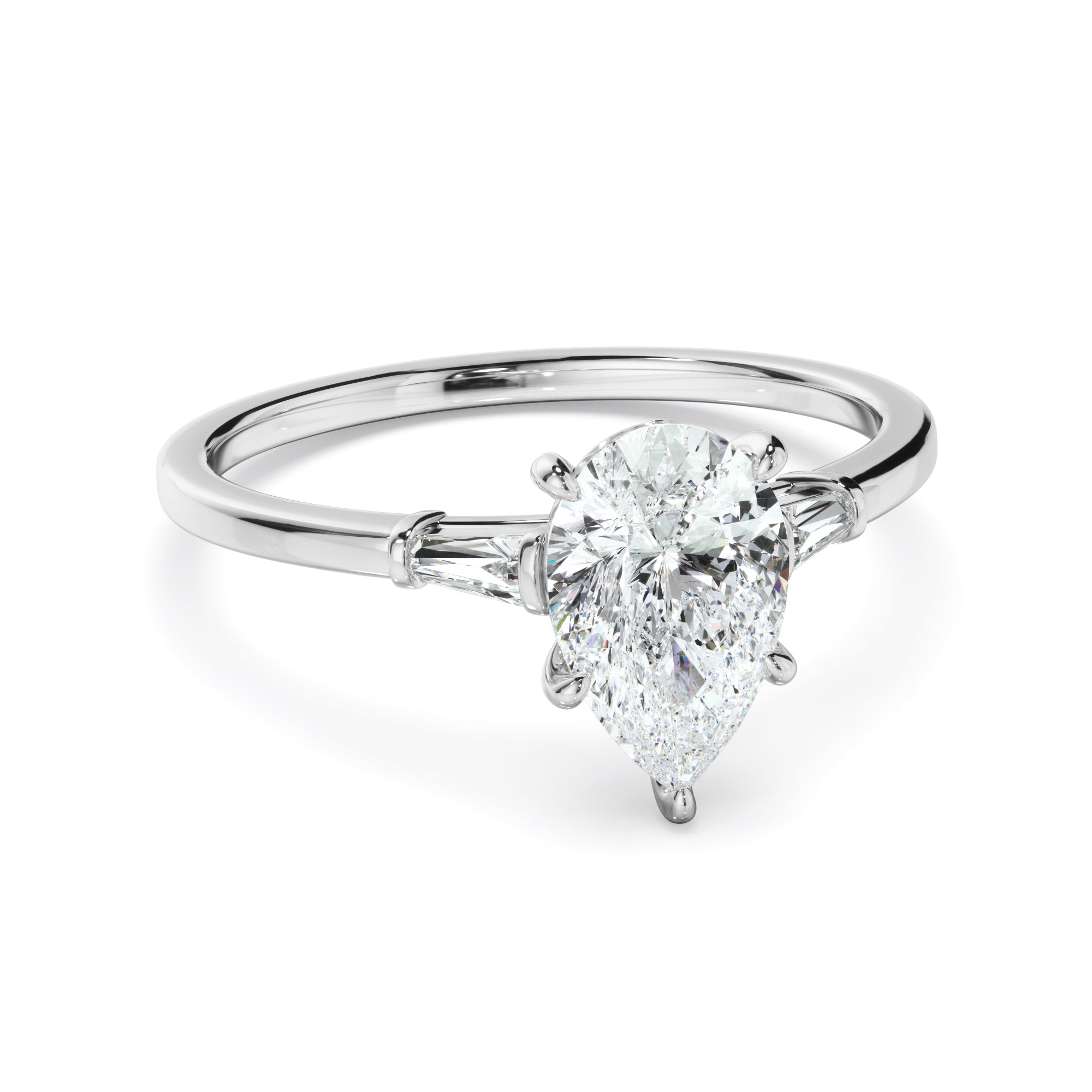 Emeraude - Pear Cut Diamond Engagement Ring With Baguette Sides