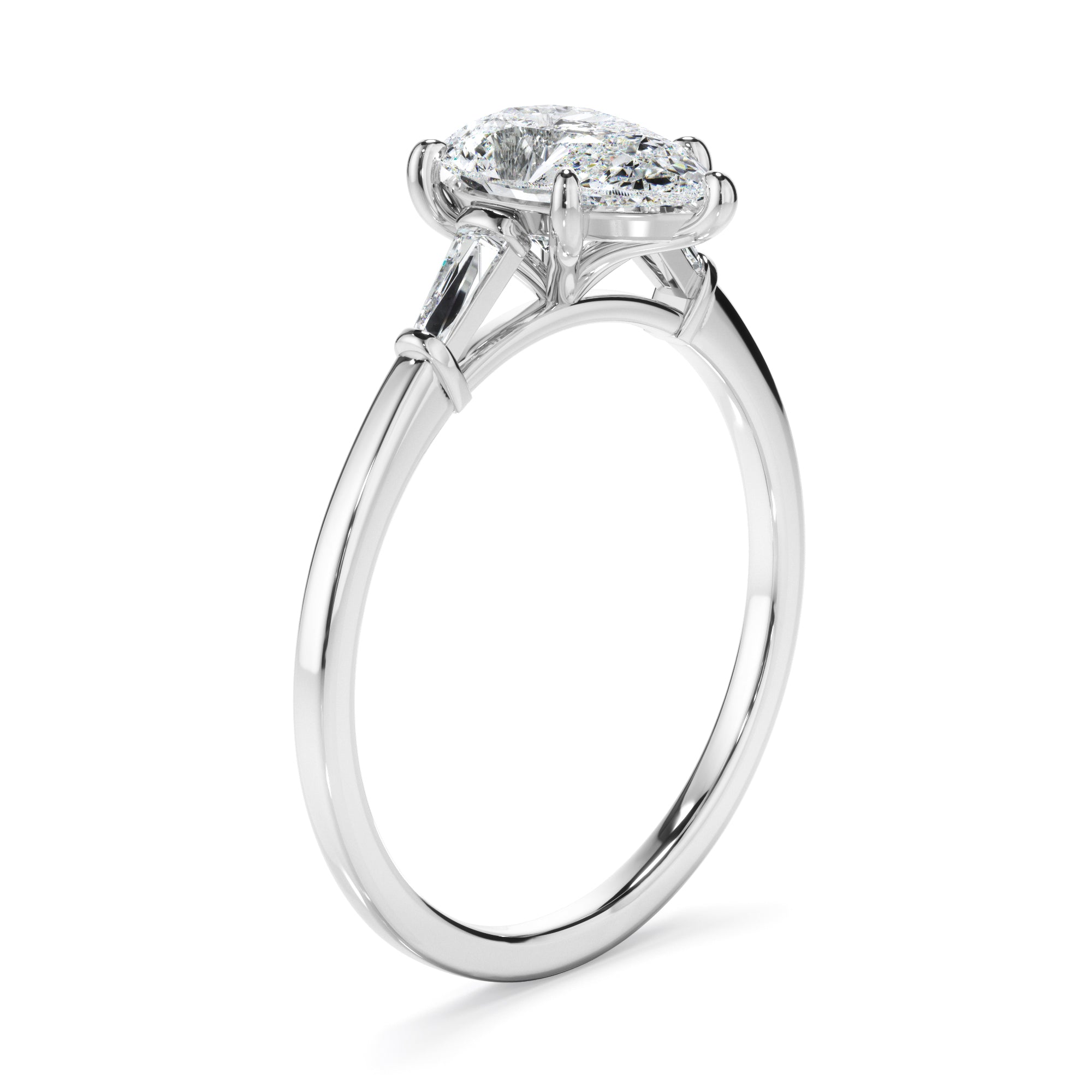 Emeraude - Pear Cut Diamond Engagement Ring With Baguette Sides