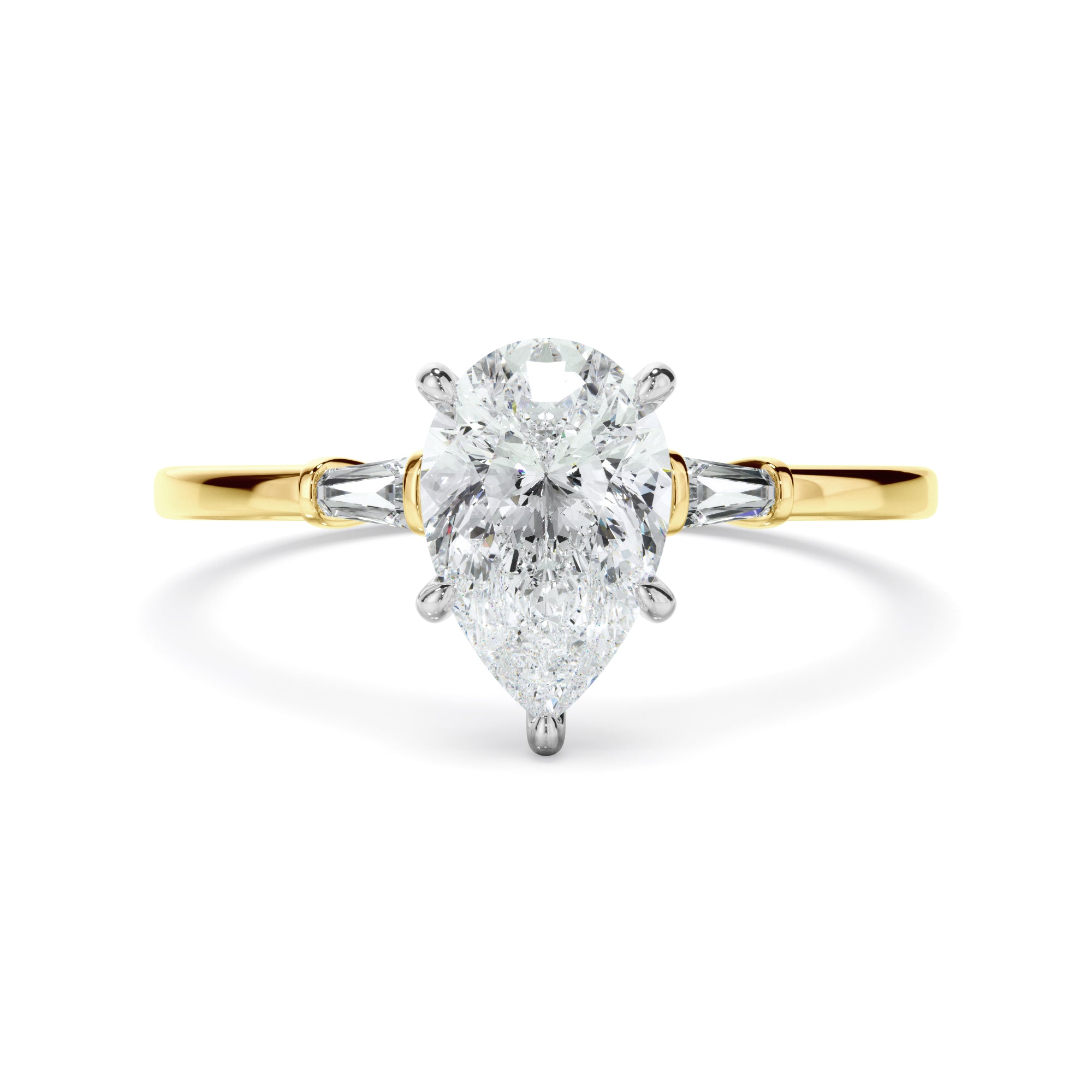 Emeraude - Pear Cut Diamond Engagement Ring With Baguette Sides