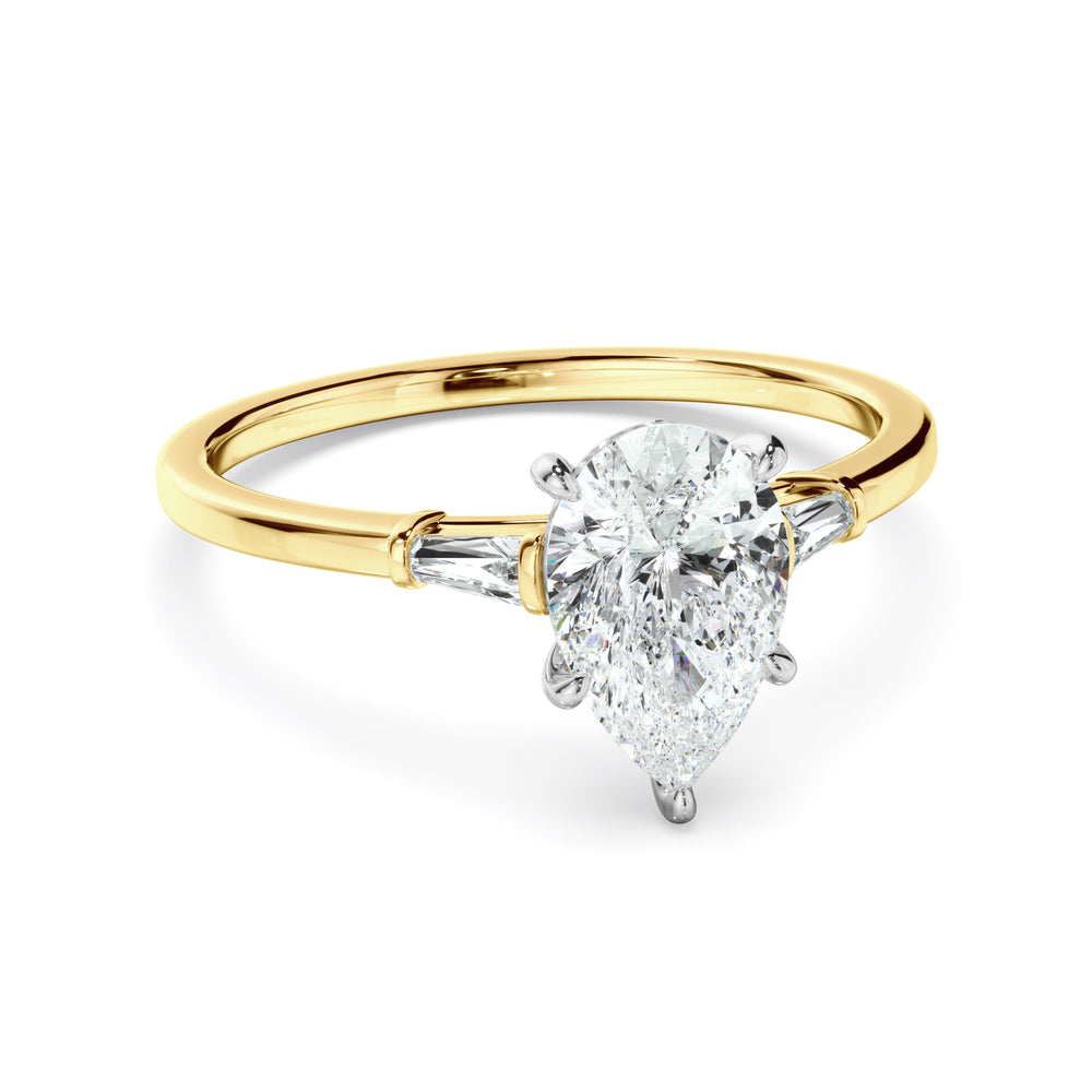 Emeraude - Pear Cut Diamond Engagement Ring With Baguette Sides