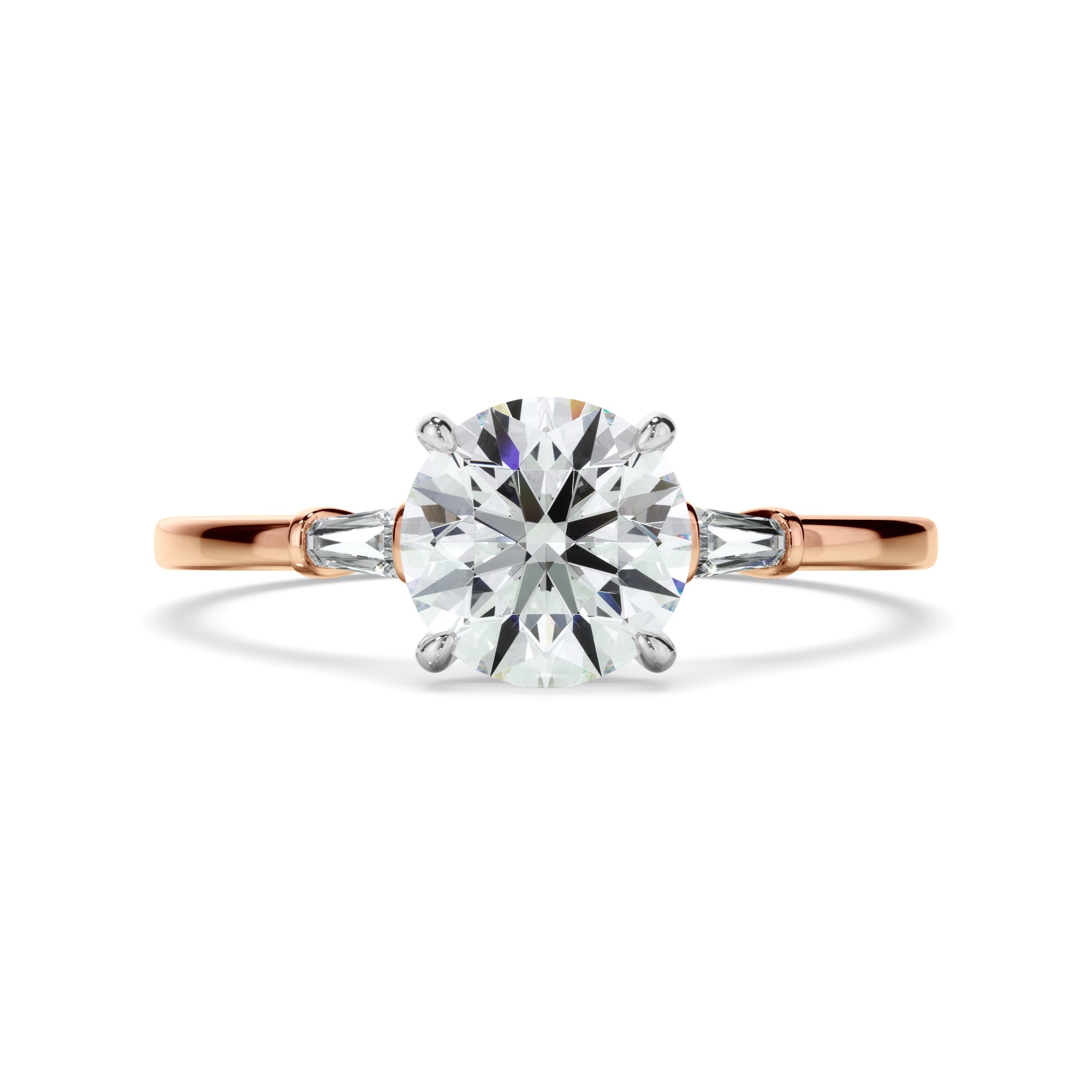 Juliana - Round Brilliant Cut Diamond Engagement Ring With Baguette Sides