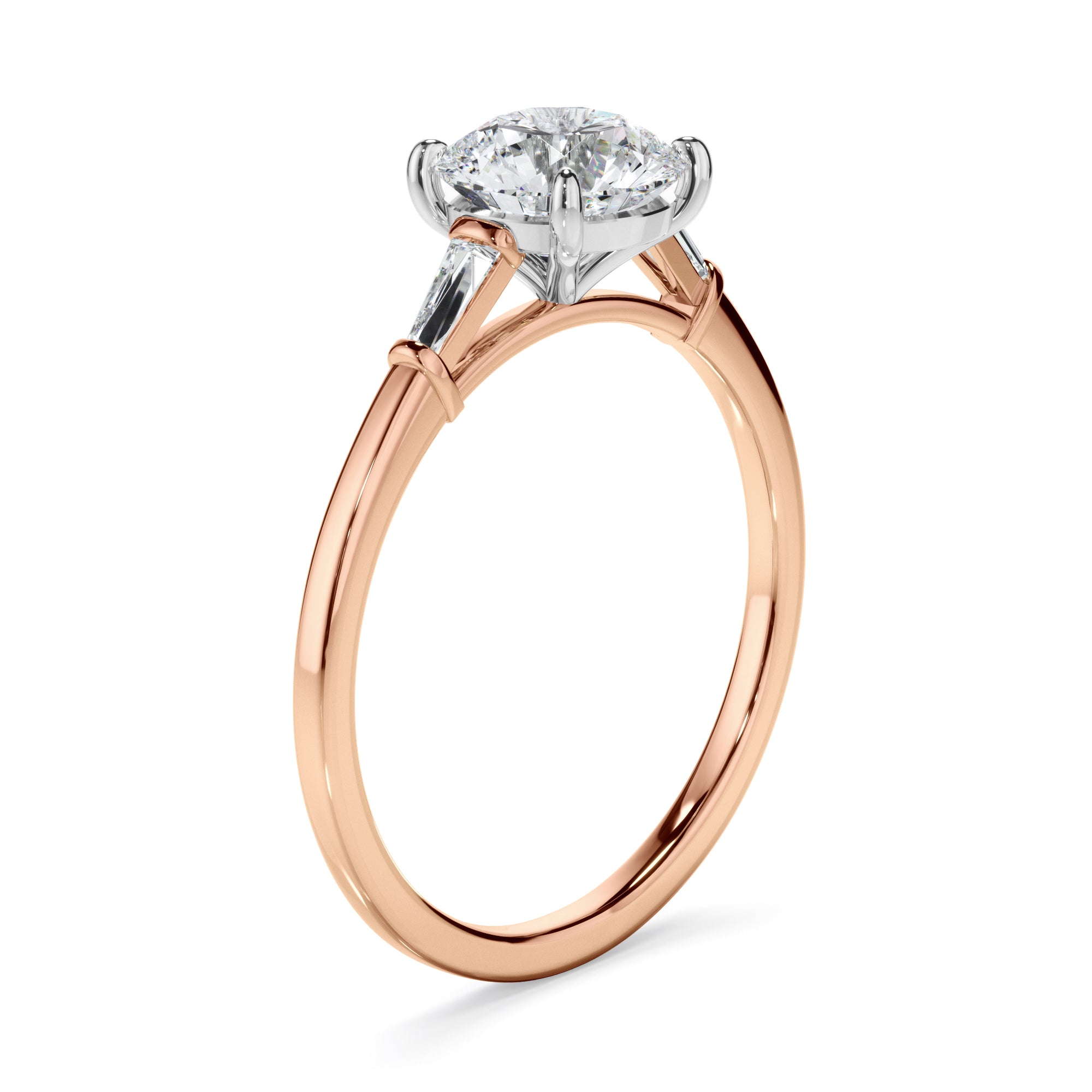 Juliana - Round Brilliant Cut Diamond Engagement Ring With Baguette Sides