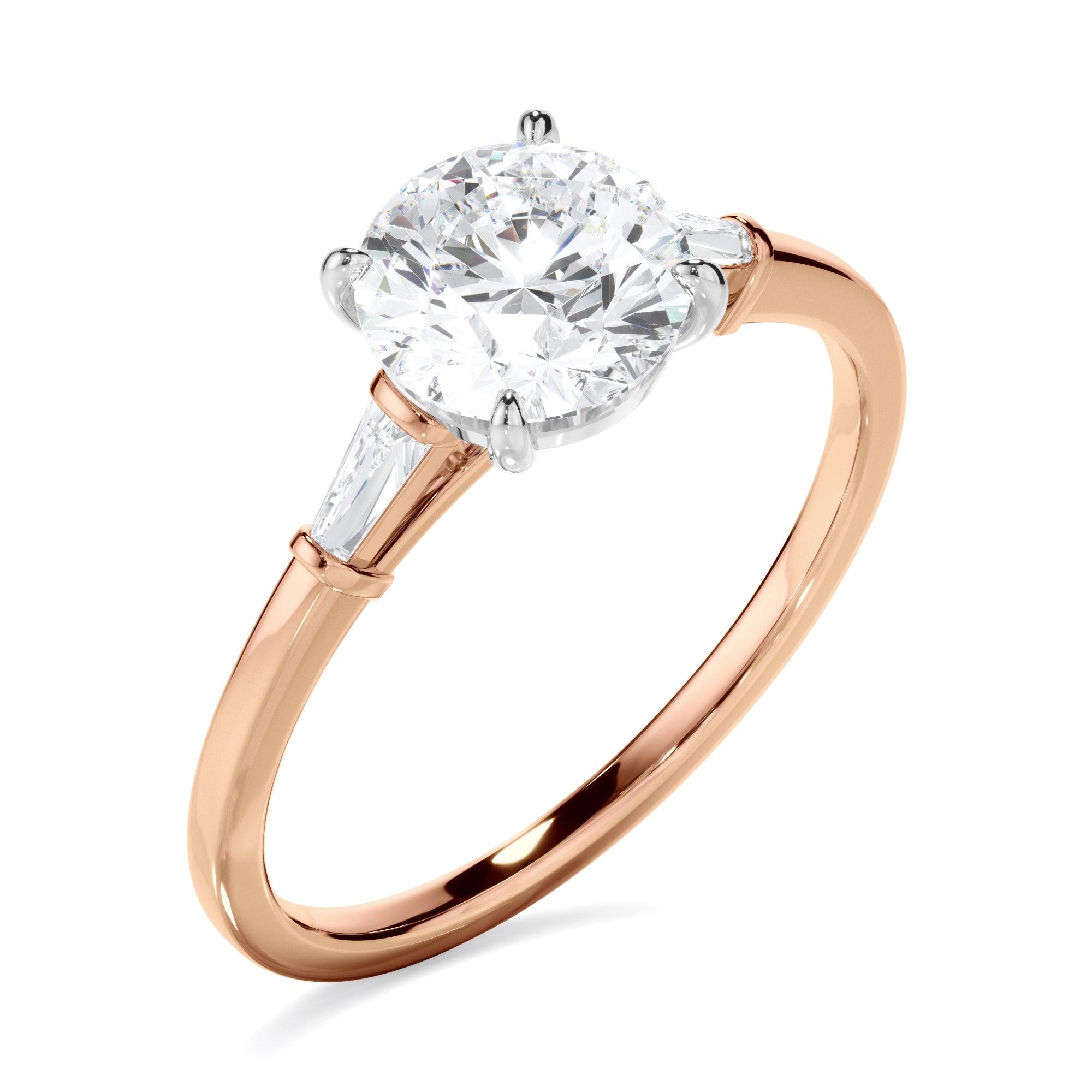 Juliana - Round Brilliant Cut Diamond Engagement Ring With Baguette Sides