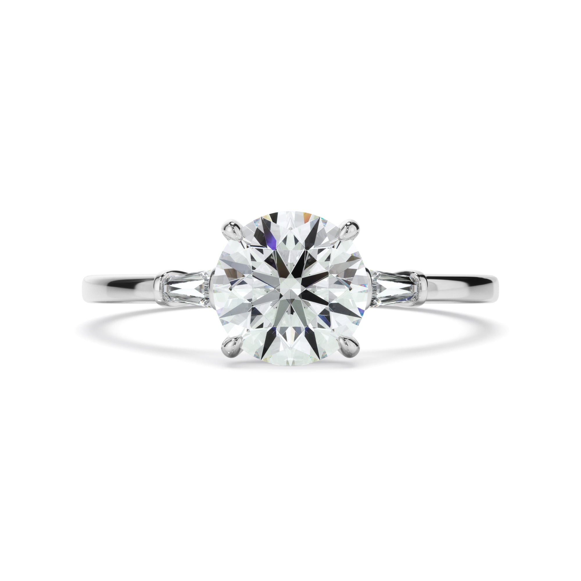 Juliana - Round Brilliant Cut Diamond Engagement Ring With Baguette Sides