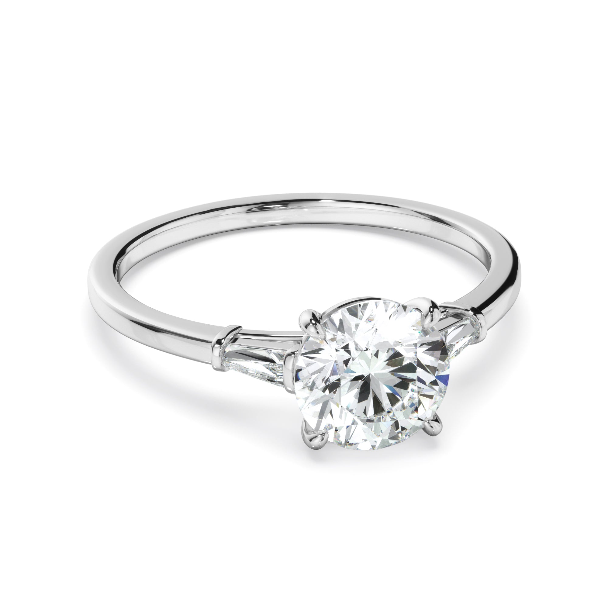 Juliana - Round Brilliant Cut Diamond Engagement Ring With Baguette Sides