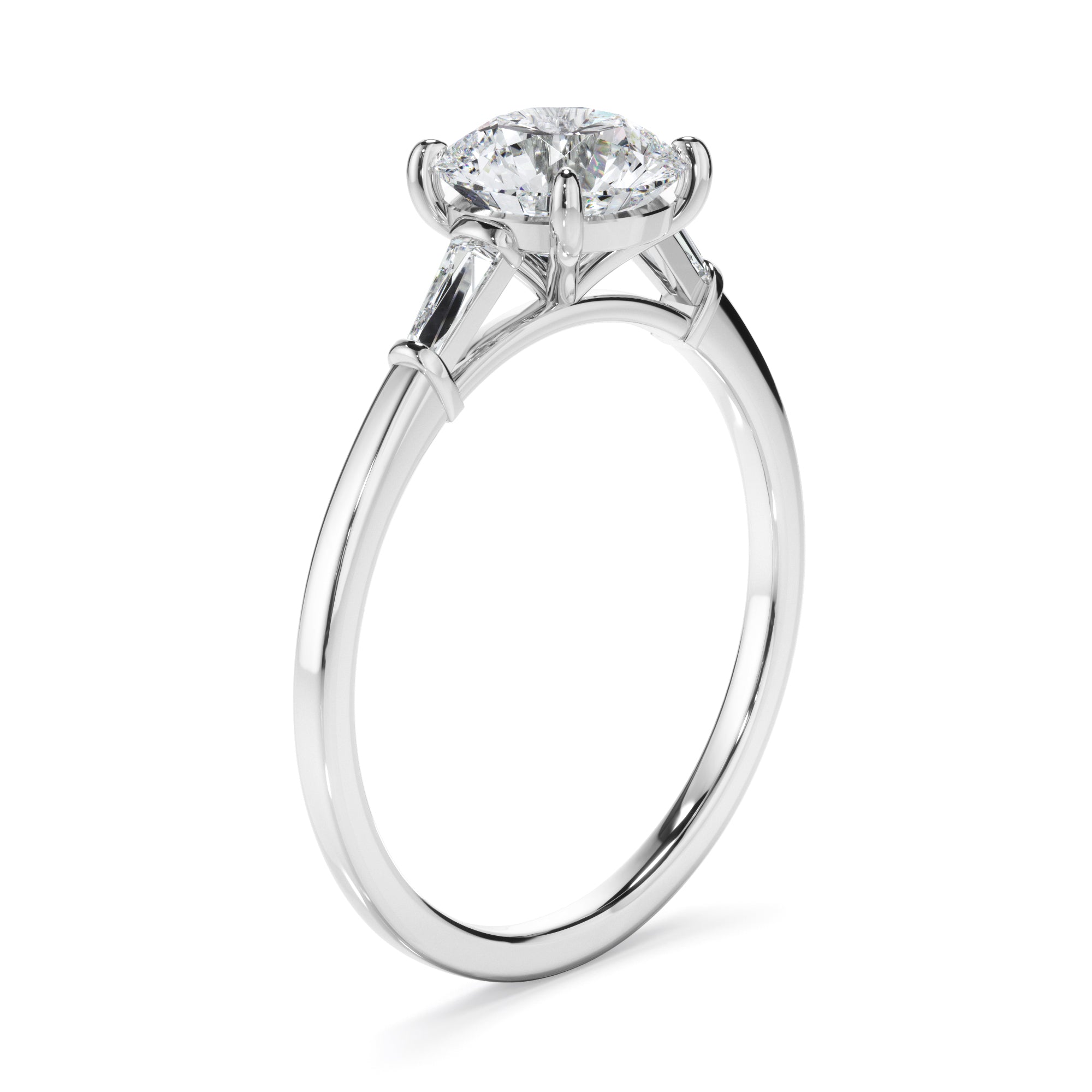 Juliana - Round Brilliant Cut Diamond Engagement Ring With Baguette Sides
