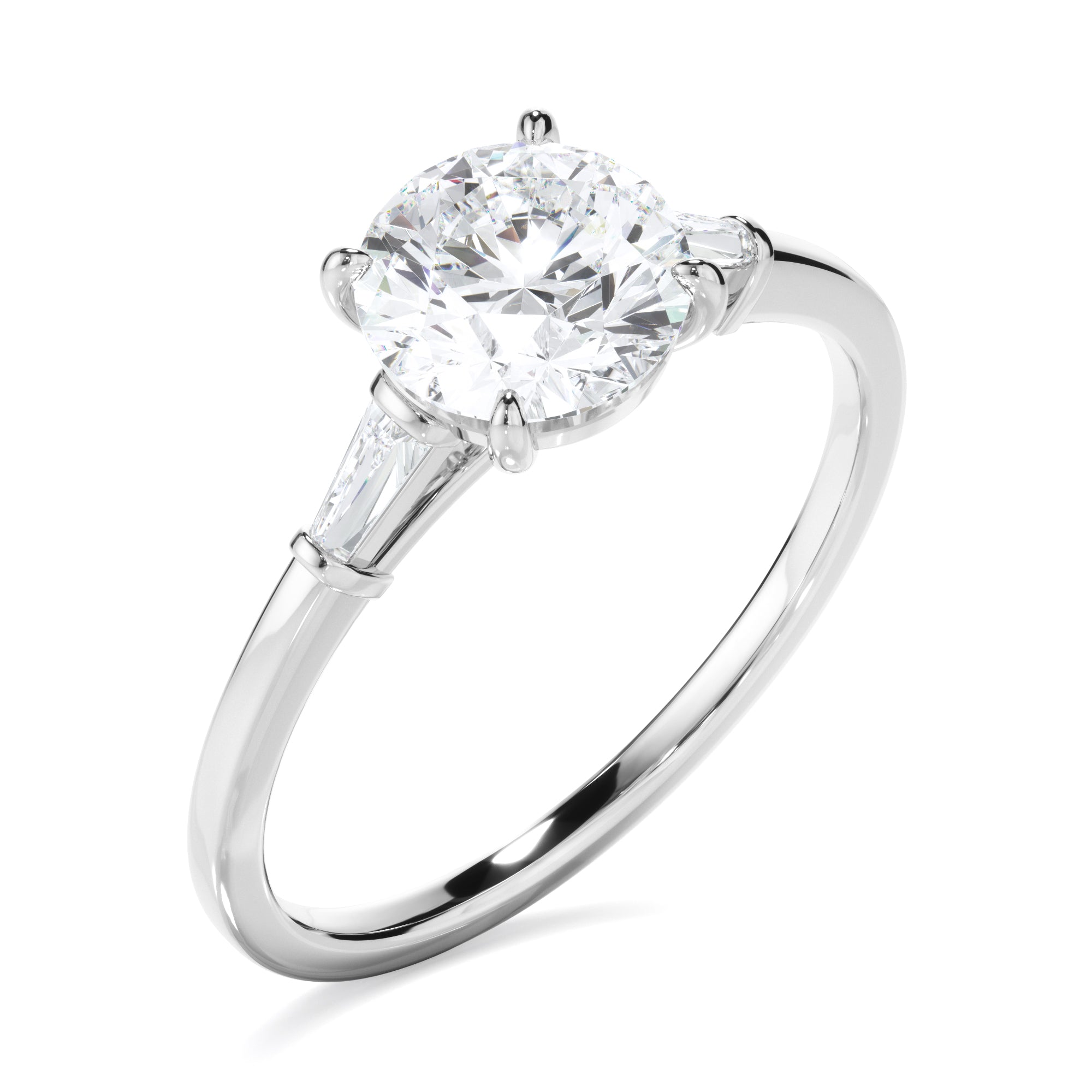 Juliana - Round Brilliant Cut Diamond Engagement Ring With Baguette Sides