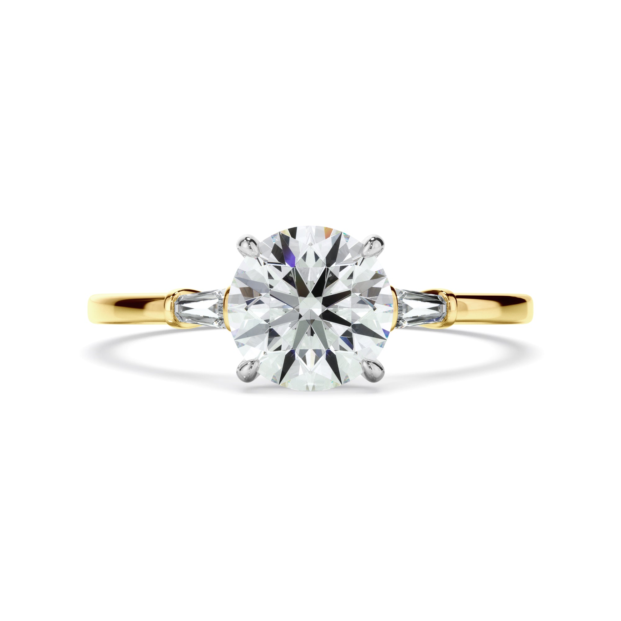 Juliana - Round Brilliant Cut Diamond Engagement Ring With Baguette Sides