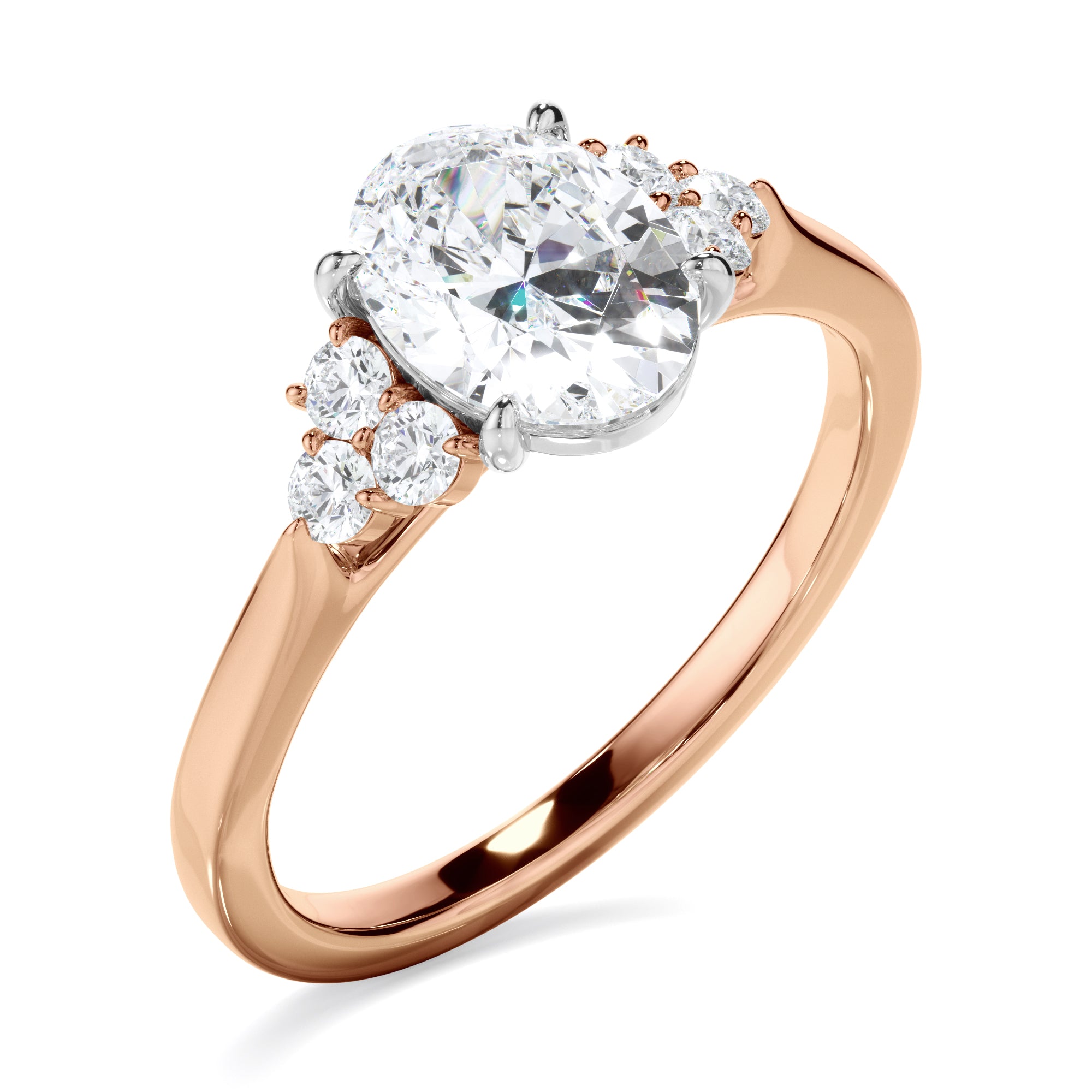 Fleur - Oval Cut Diamond Engagement Ring With Diamond Cluster Sides