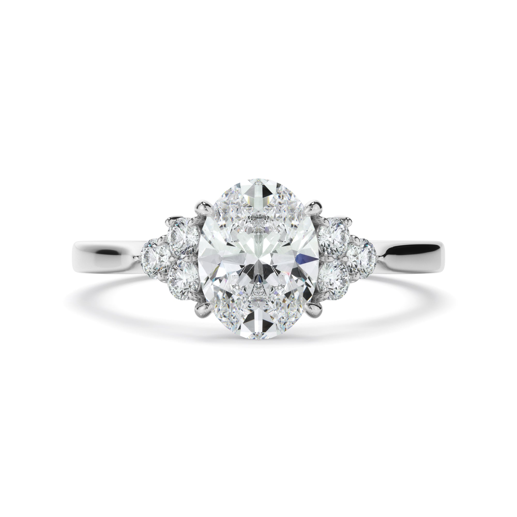 Fleur - Oval Cut Diamond Engagement Ring With Diamond Cluster Sides