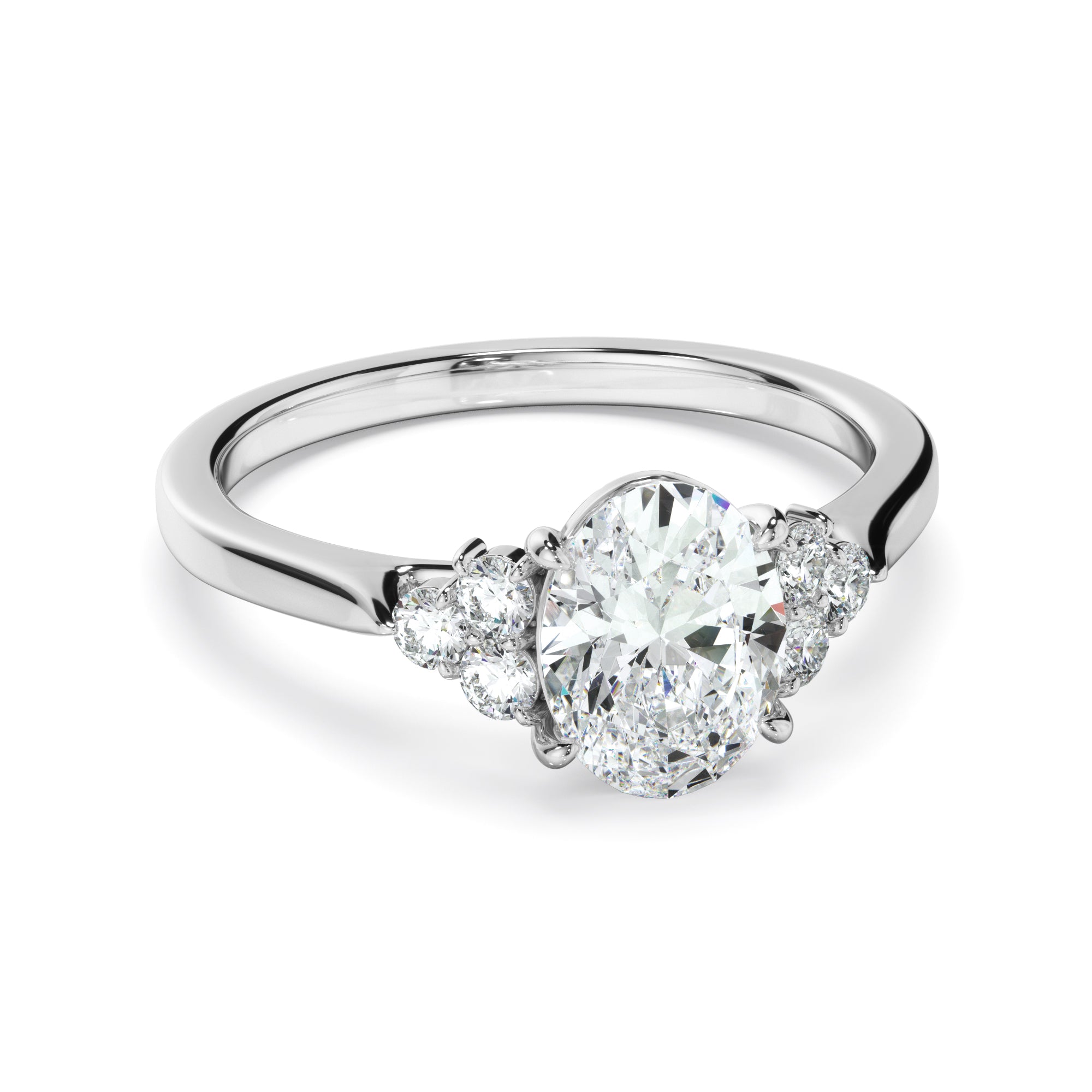 Fleur - Oval Cut Diamond Engagement Ring With Diamond Cluster Sides