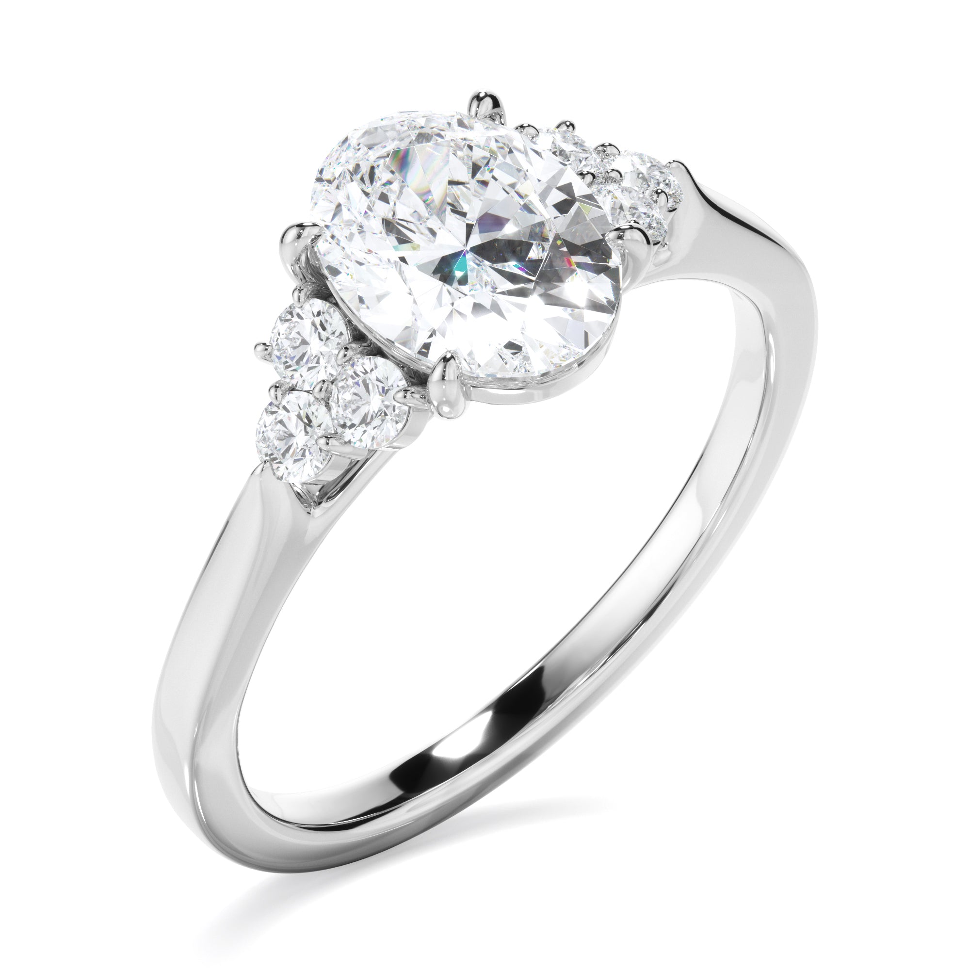 Fleur - Oval Cut Diamond Engagement Ring With Diamond Cluster Sides