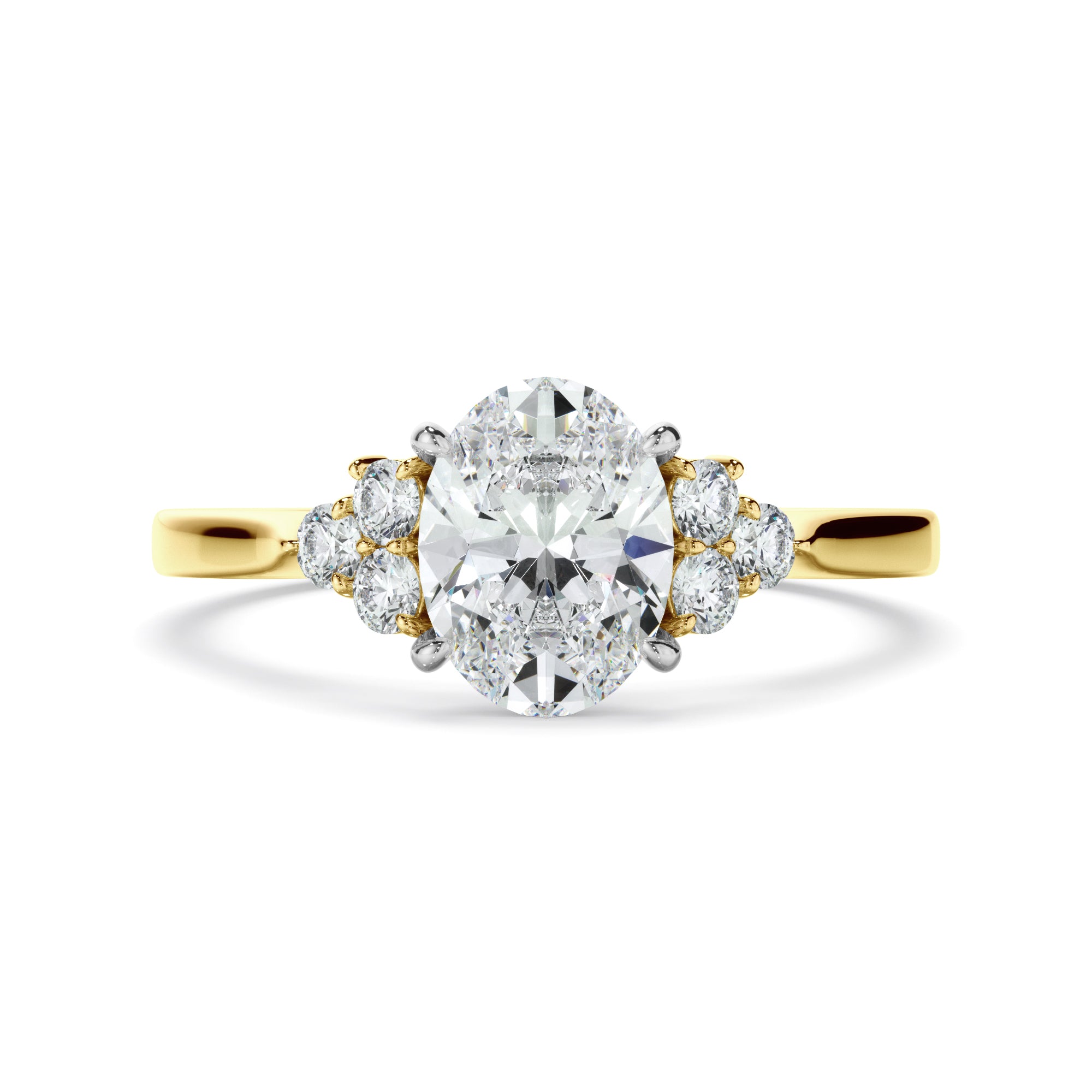 Fleur - Oval Cut Diamond Engagement Ring With Diamond Cluster Sides