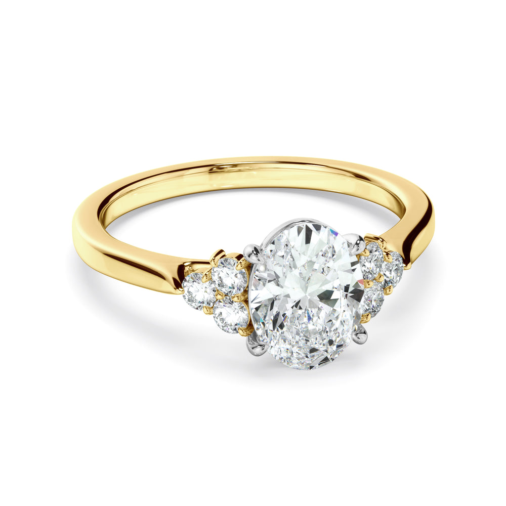 Fleur - Oval Cut Diamond Engagement Ring With Diamond Cluster Sides