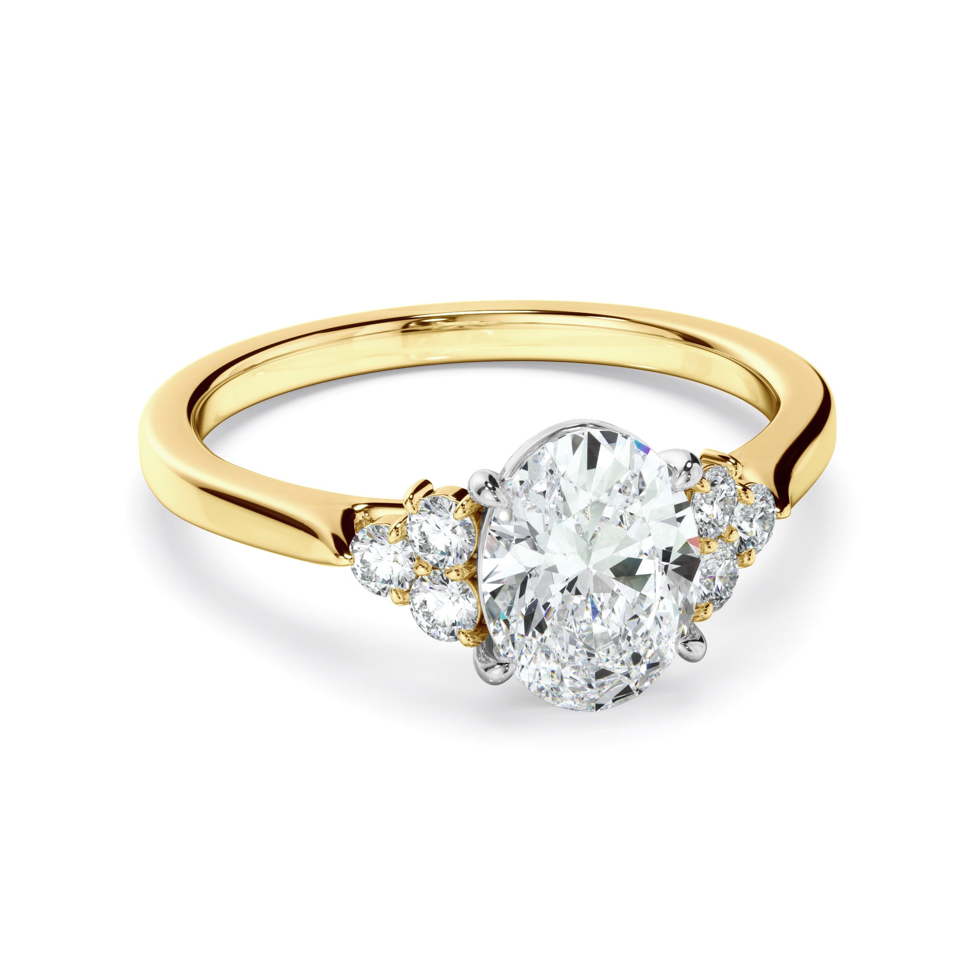 Fleur - Oval Cut Diamond Engagement Ring With Diamond Cluster Sides