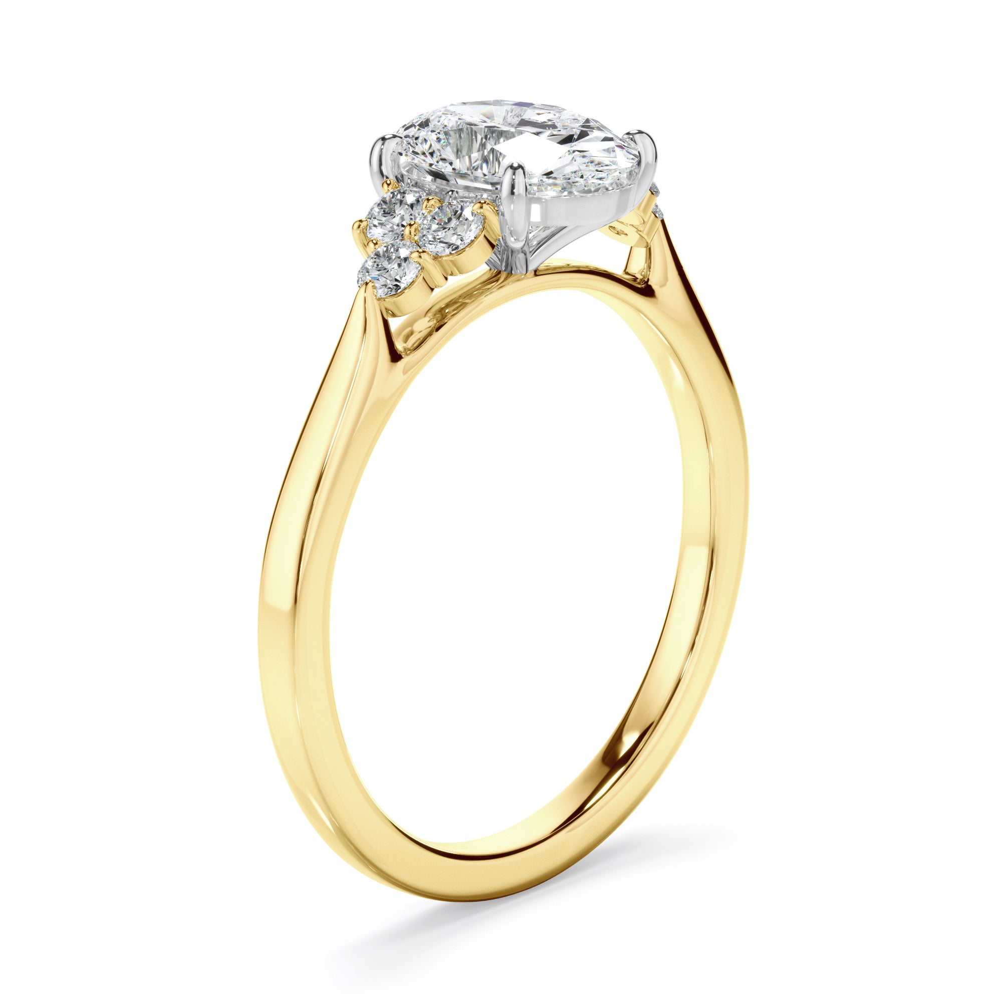 Fleur - Oval Cut Diamond Engagement Ring With Diamond Cluster Sides