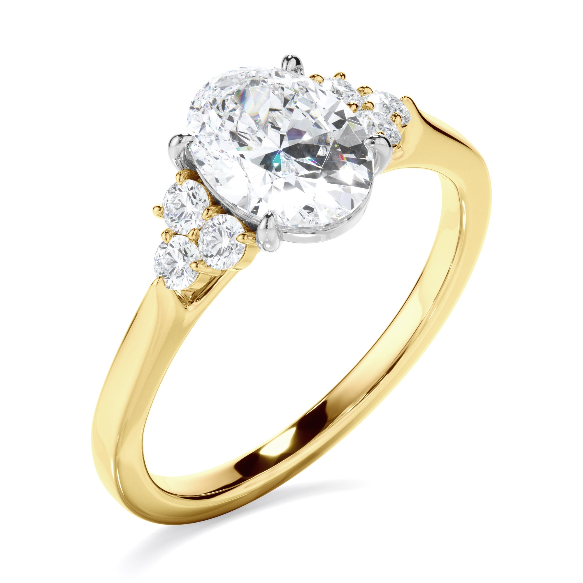 Fleur - Oval Cut Diamond Engagement Ring With Diamond Cluster Sides