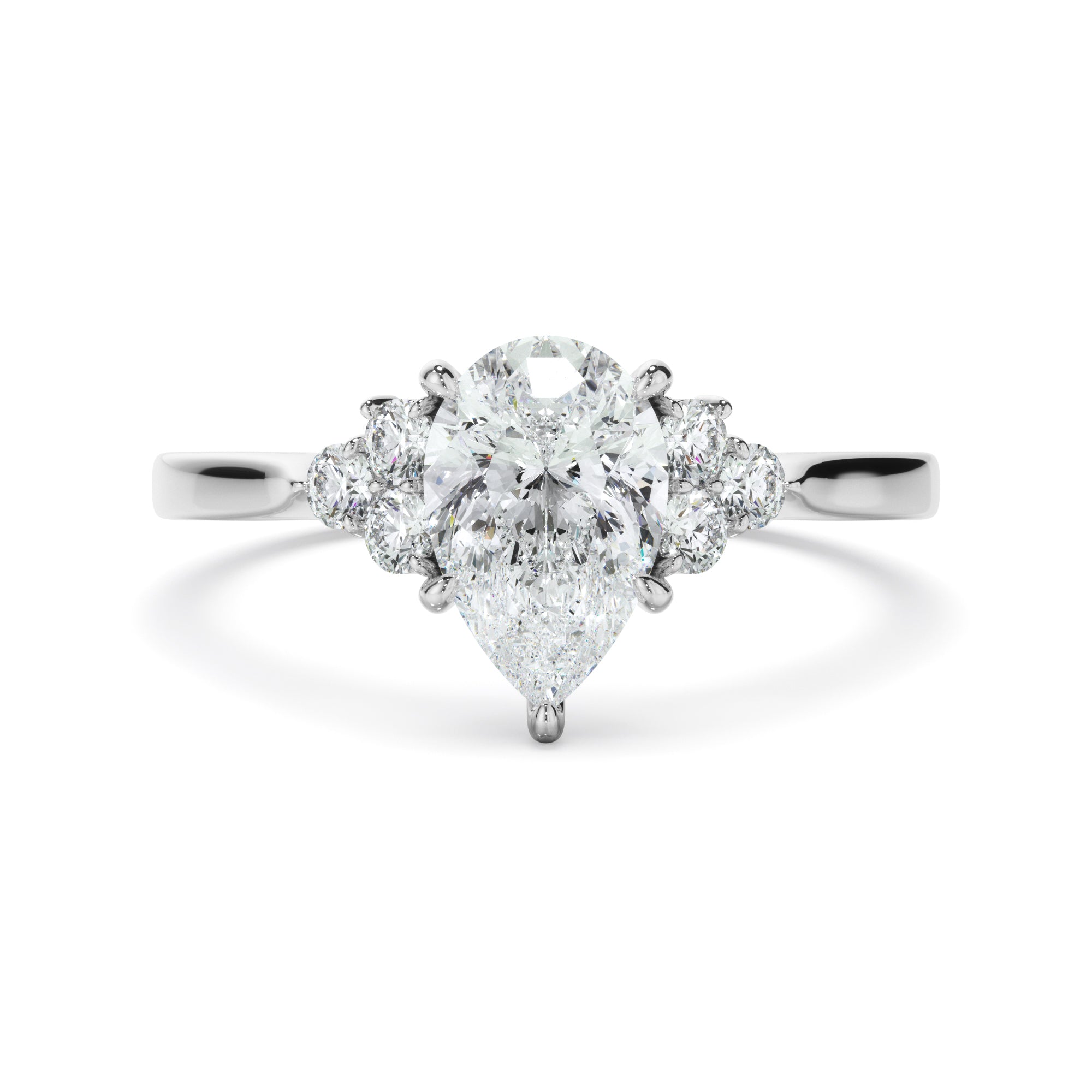 Matilda - Pear Cut Diamond Engagement Ring With Diamond Cluster Sides