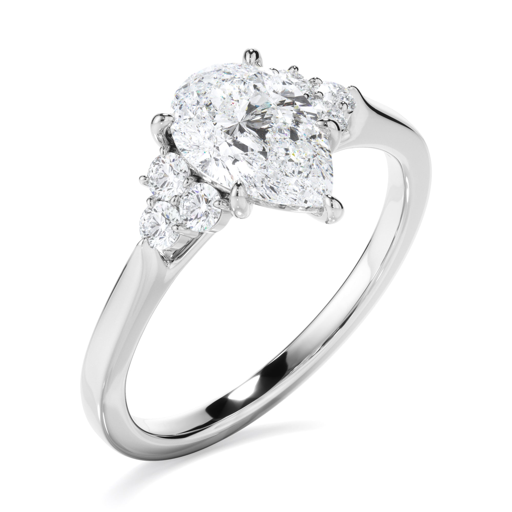 Matilda - Pear Cut Diamond Engagement Ring With Diamond Cluster Sides