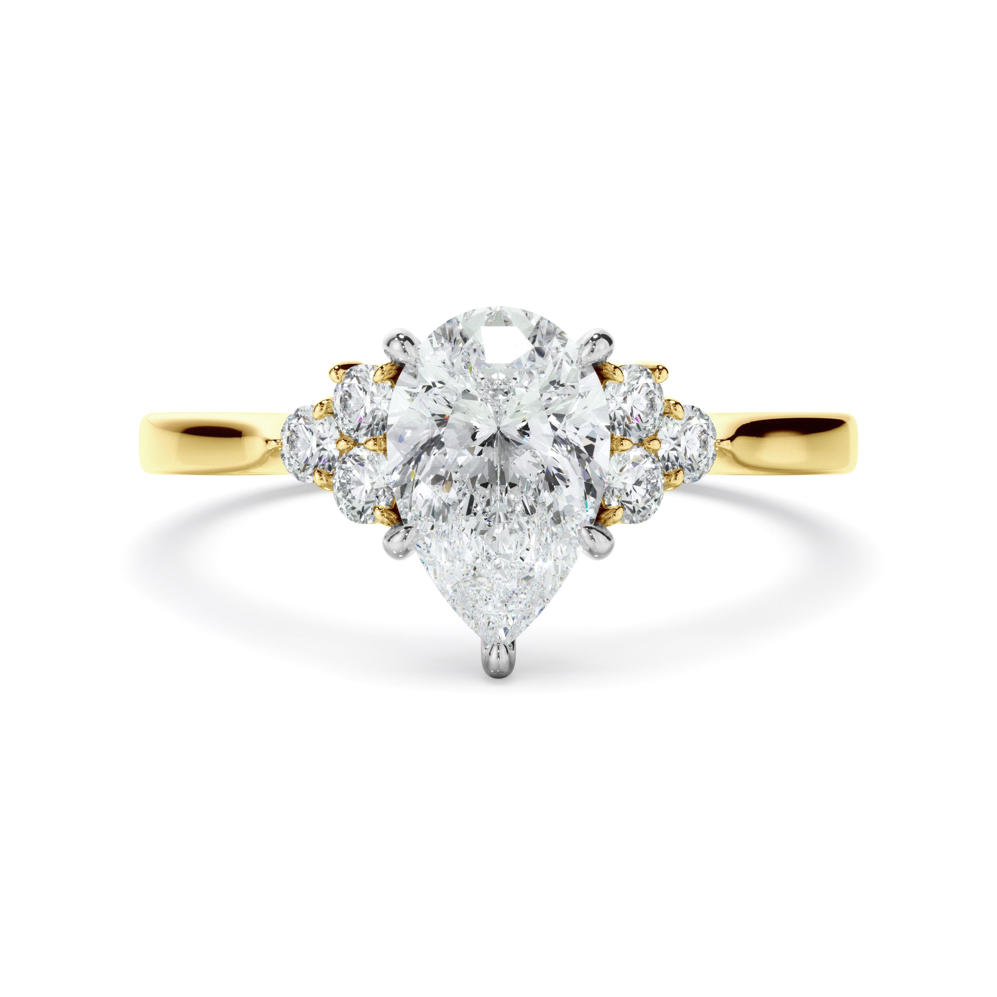 Matilda - Pear Cut Diamond Engagement Ring With Diamond Cluster Sides