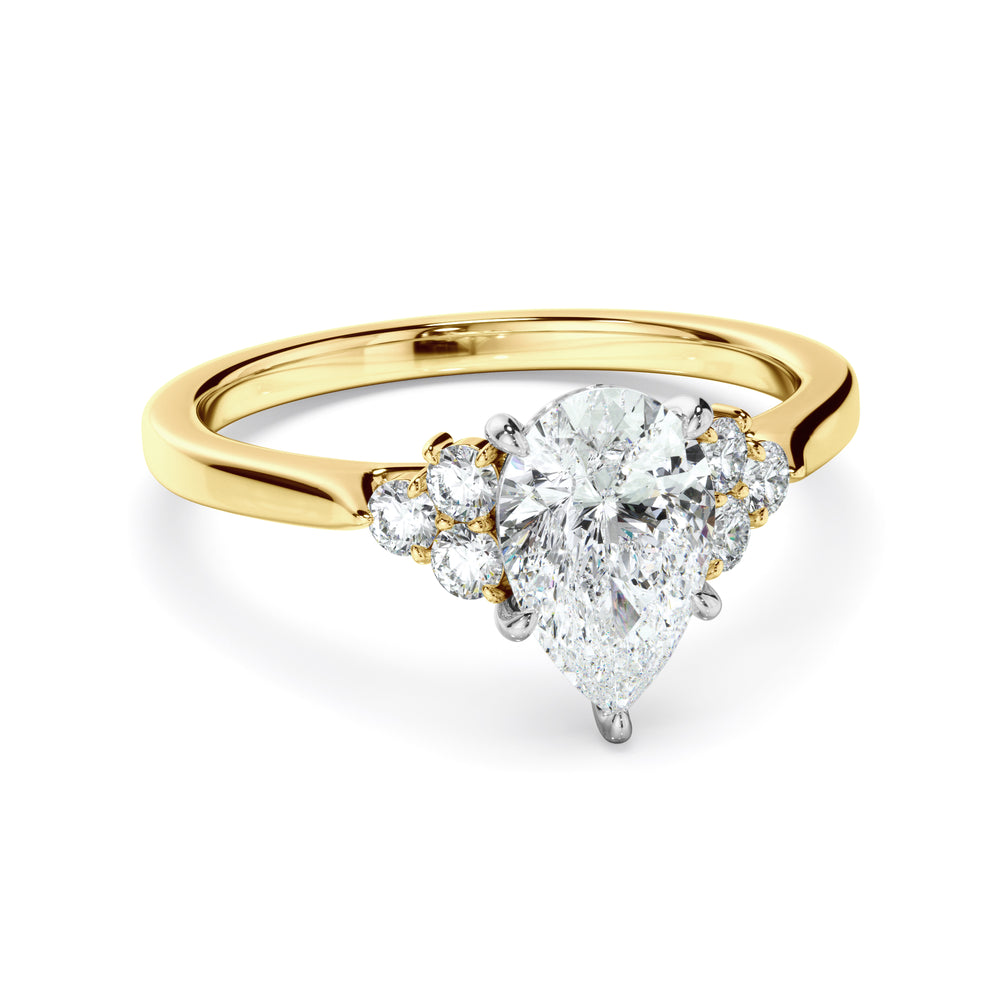 Matilda - Pear Cut Diamond Engagement Ring With Diamond Cluster Sides