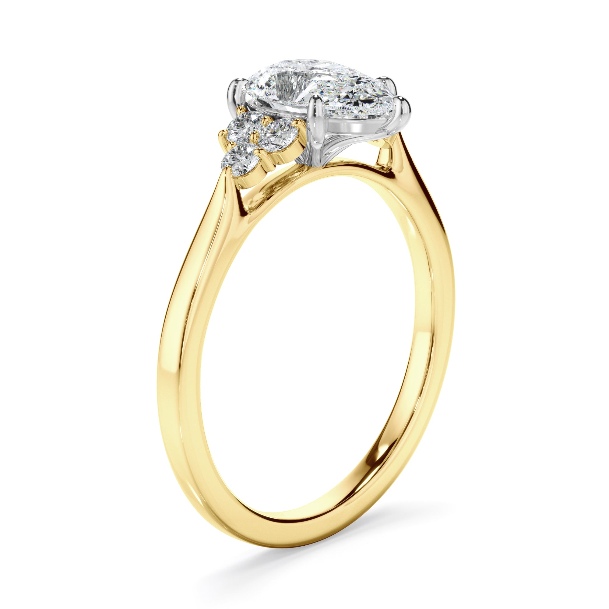 Matilda - Pear Cut Diamond Engagement Ring With Diamond Cluster Sides