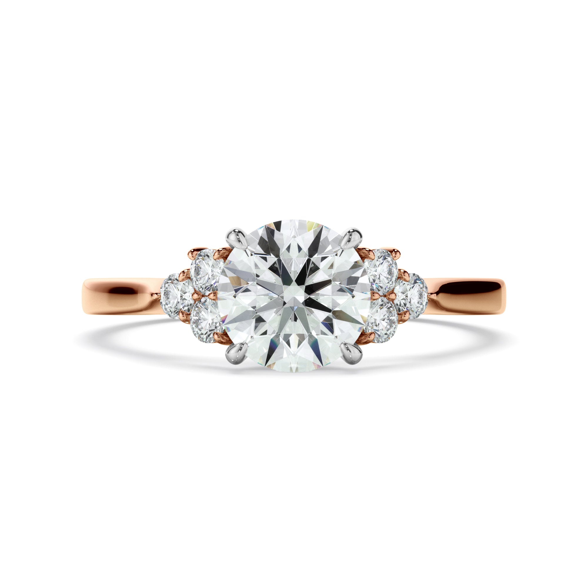 Luna - Round Brilliant Cut Diamond Engagement Ring With Diamond Cluster Sides